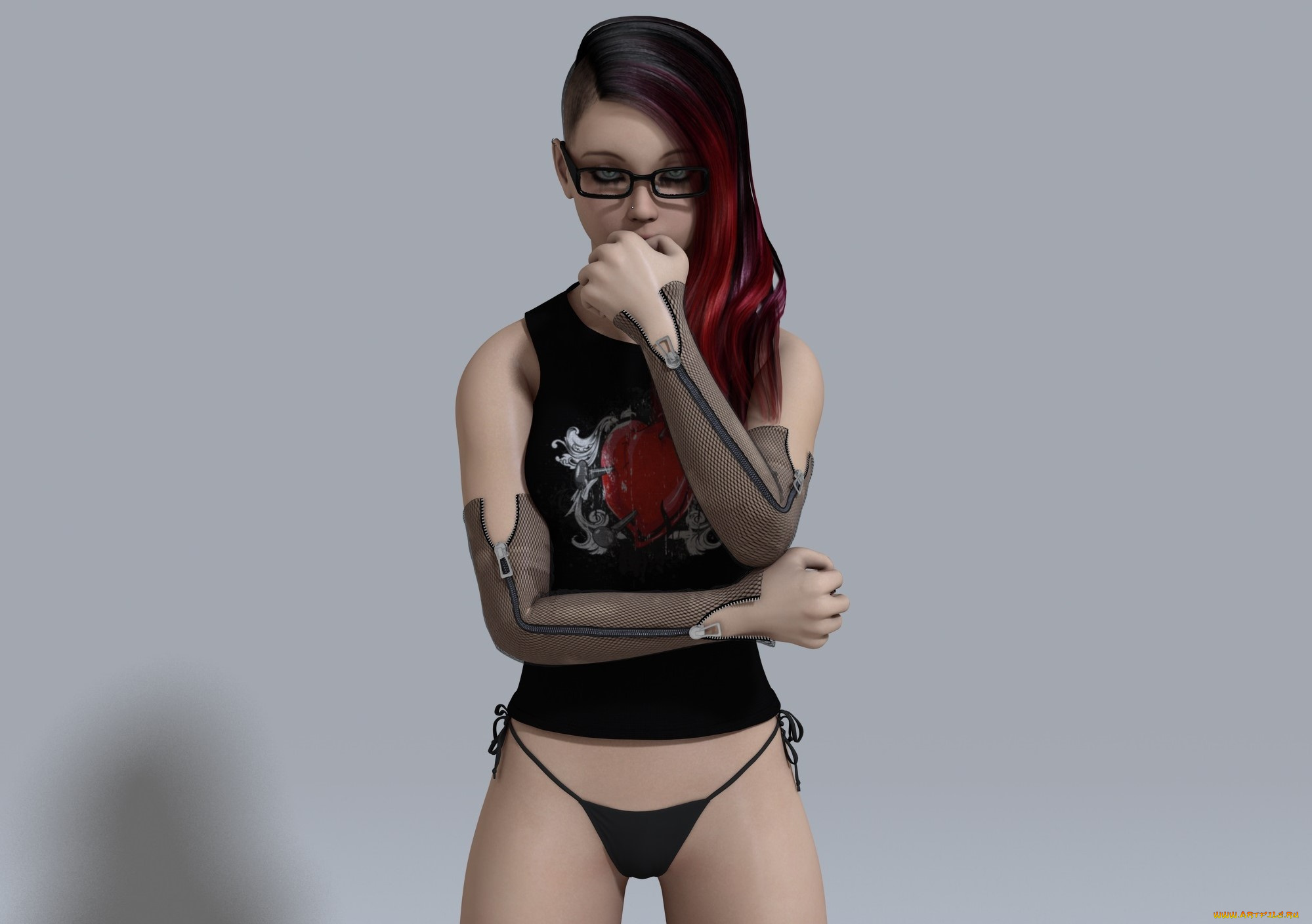 3д, графика, люди, , people, очки, рыжая, фон, взгляд, девушка