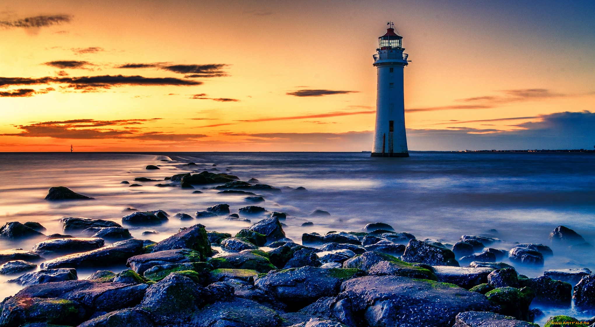 природа, маяки, океан, заря, маяк, горизонт