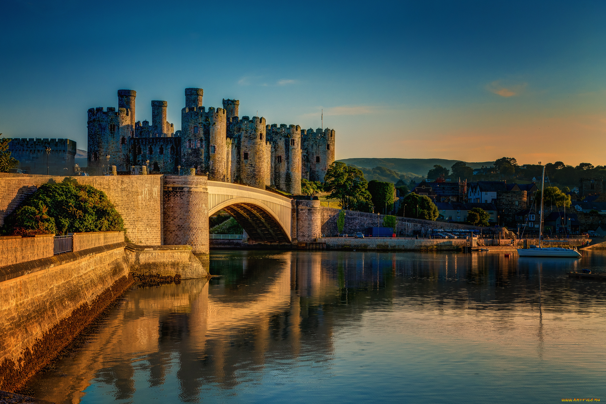 conwy, castle, города, -, дворцы, , замки, , крепости, замок, мост, река