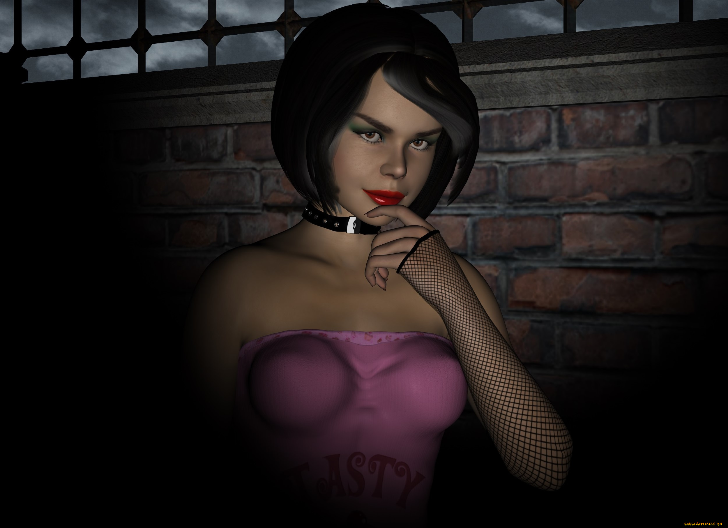 3д, графика, люди, , people, стена, улыбка, фон, взгляд, девушка