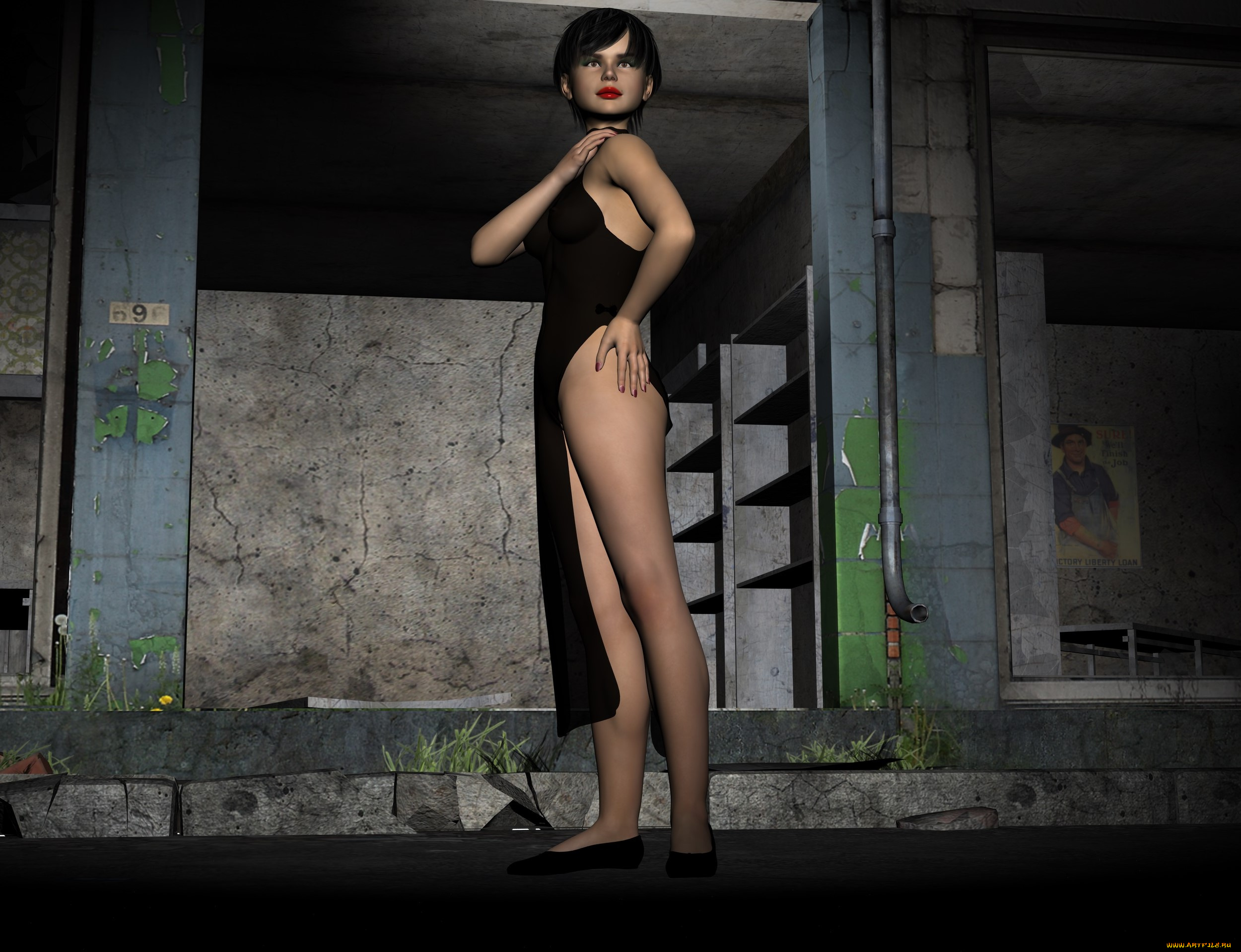 3д, графика, люди, , people, платье, фон, взгляд, девушка