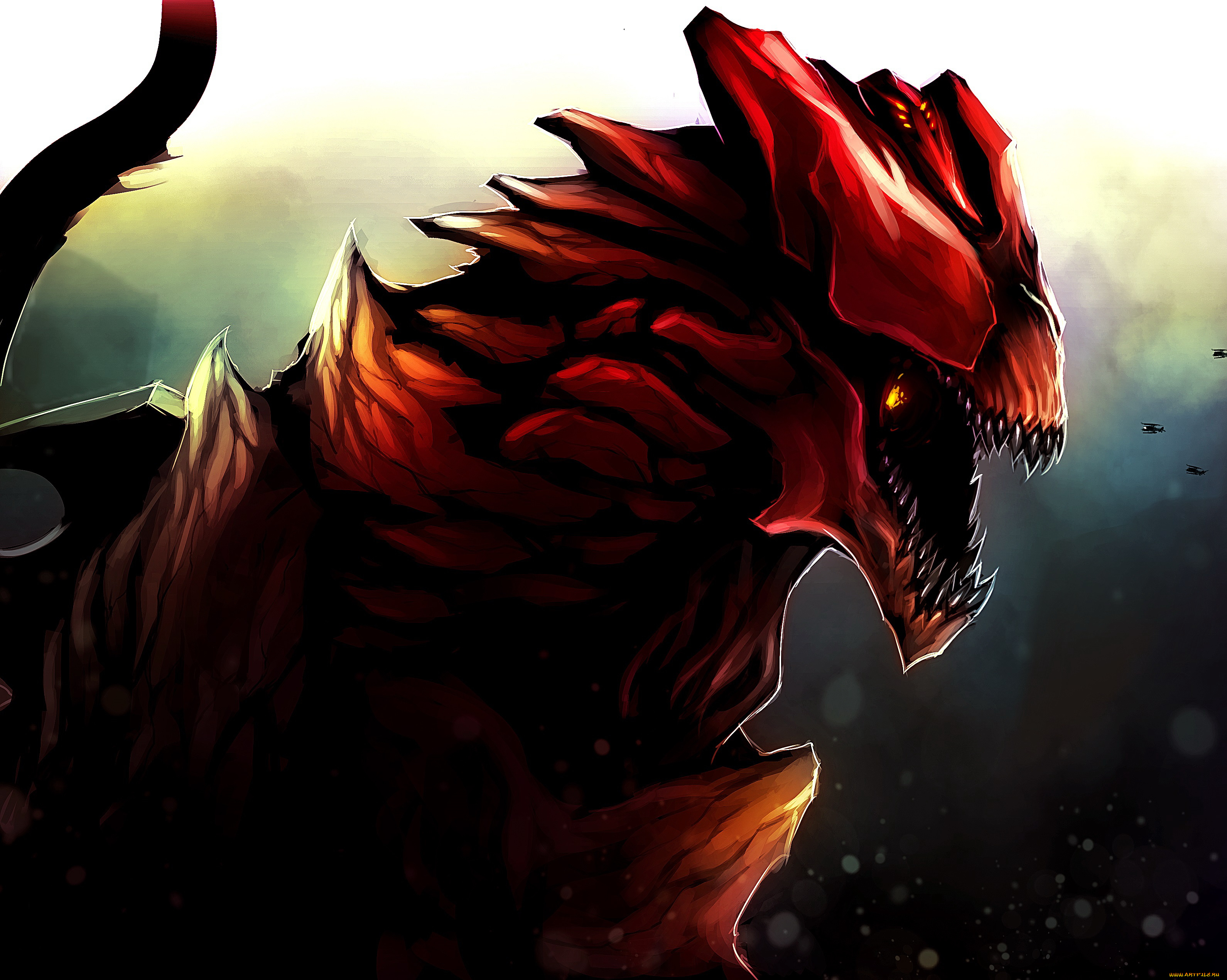 фэнтези, существа, атака, вертолеты, чудовище, монстр