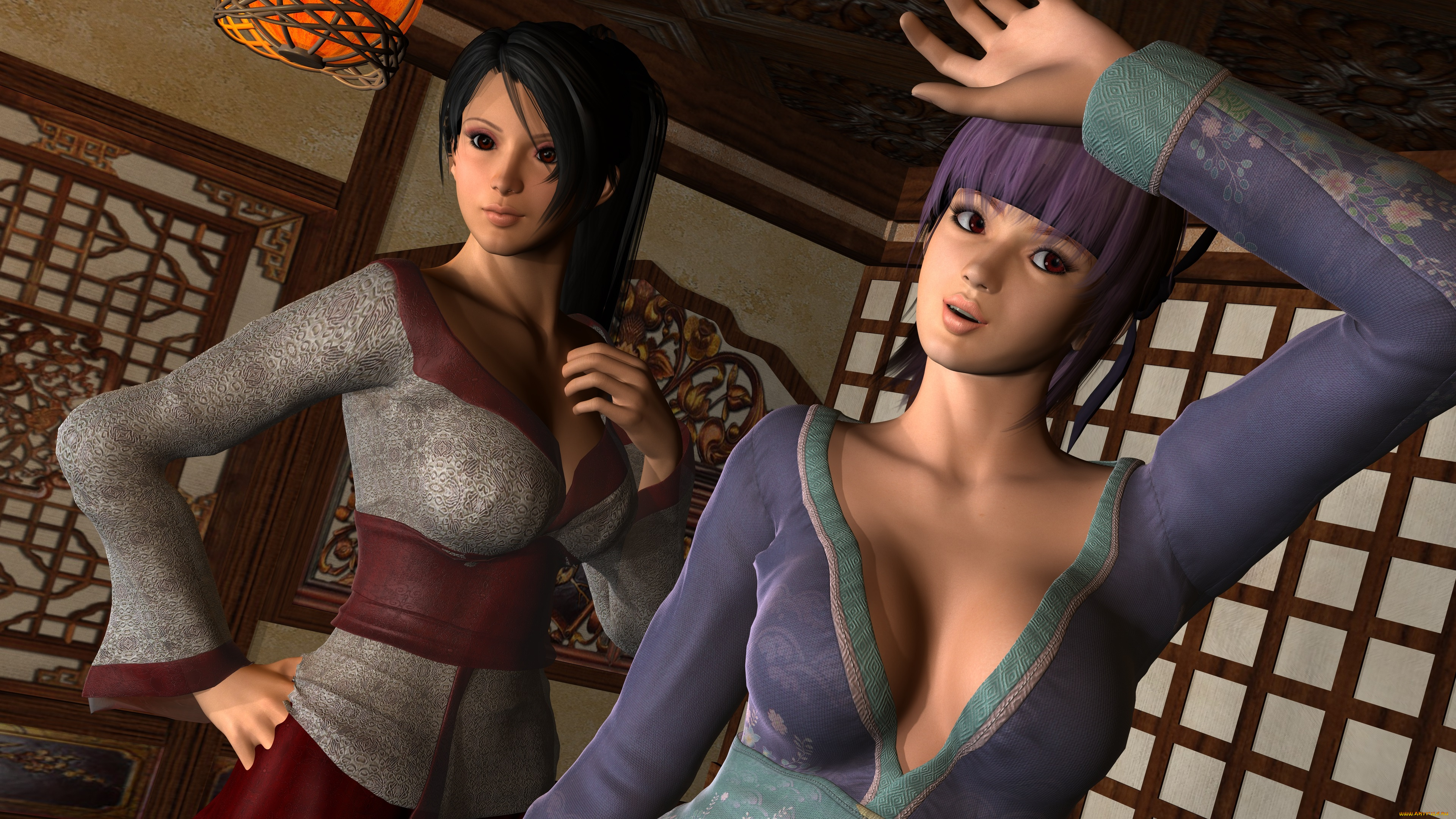 3д, графика, аниме, , anime, девушки, взгляд, фон