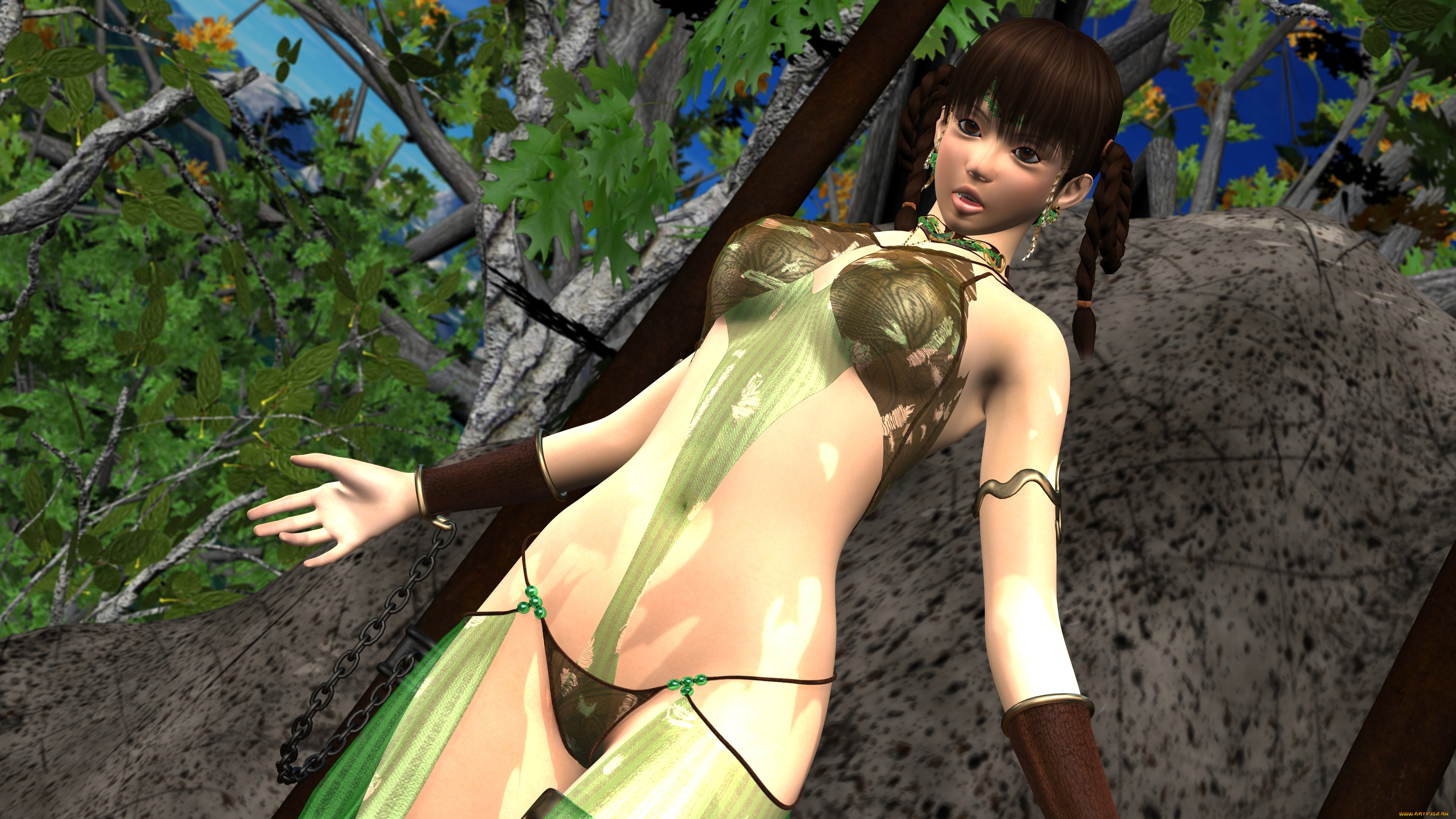 3д, графика, аниме, , anime, фон, взгляд, девушка