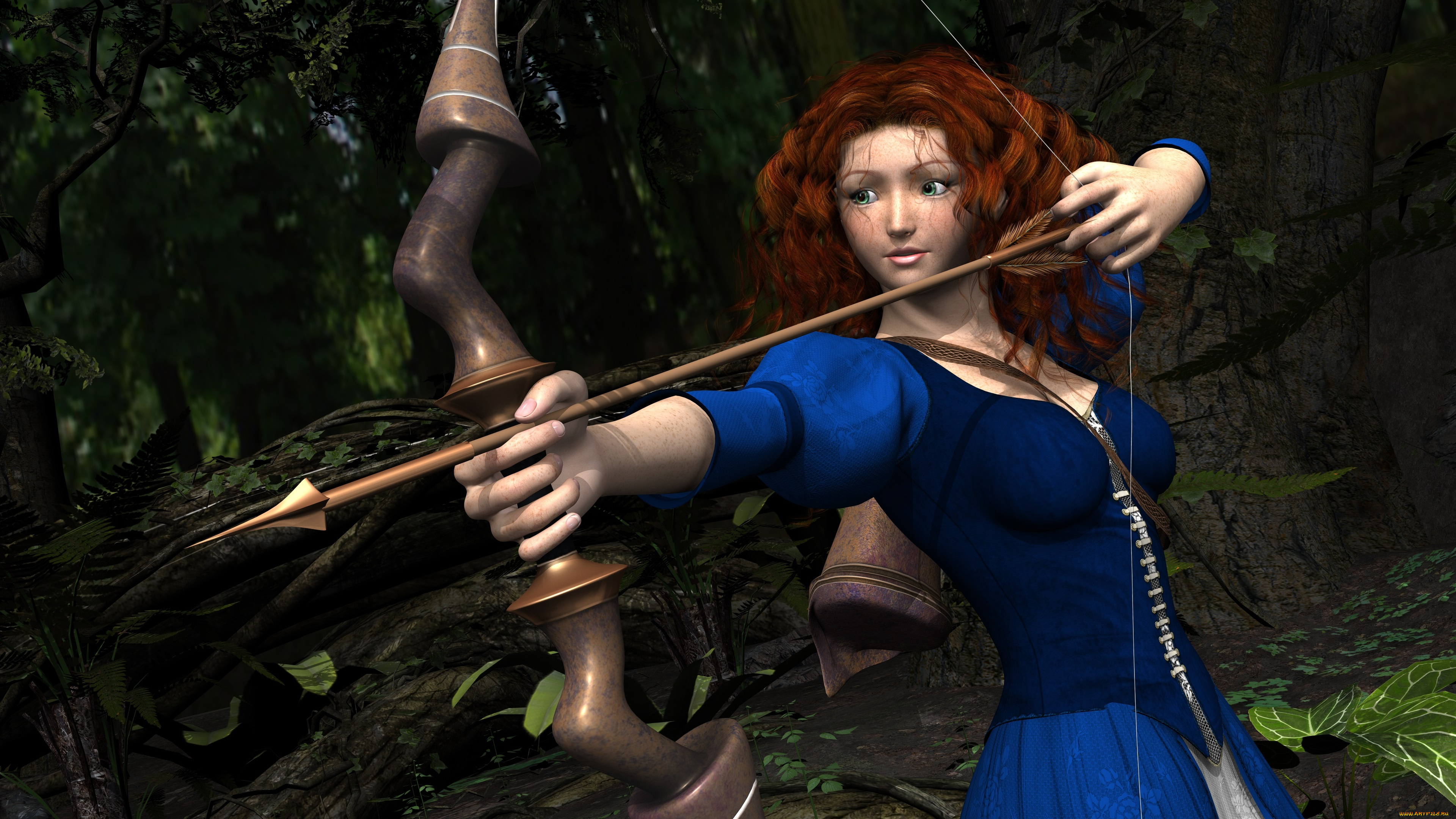 3д, графика, люди, , people, девушка, взгляд, фон, лук, стрела