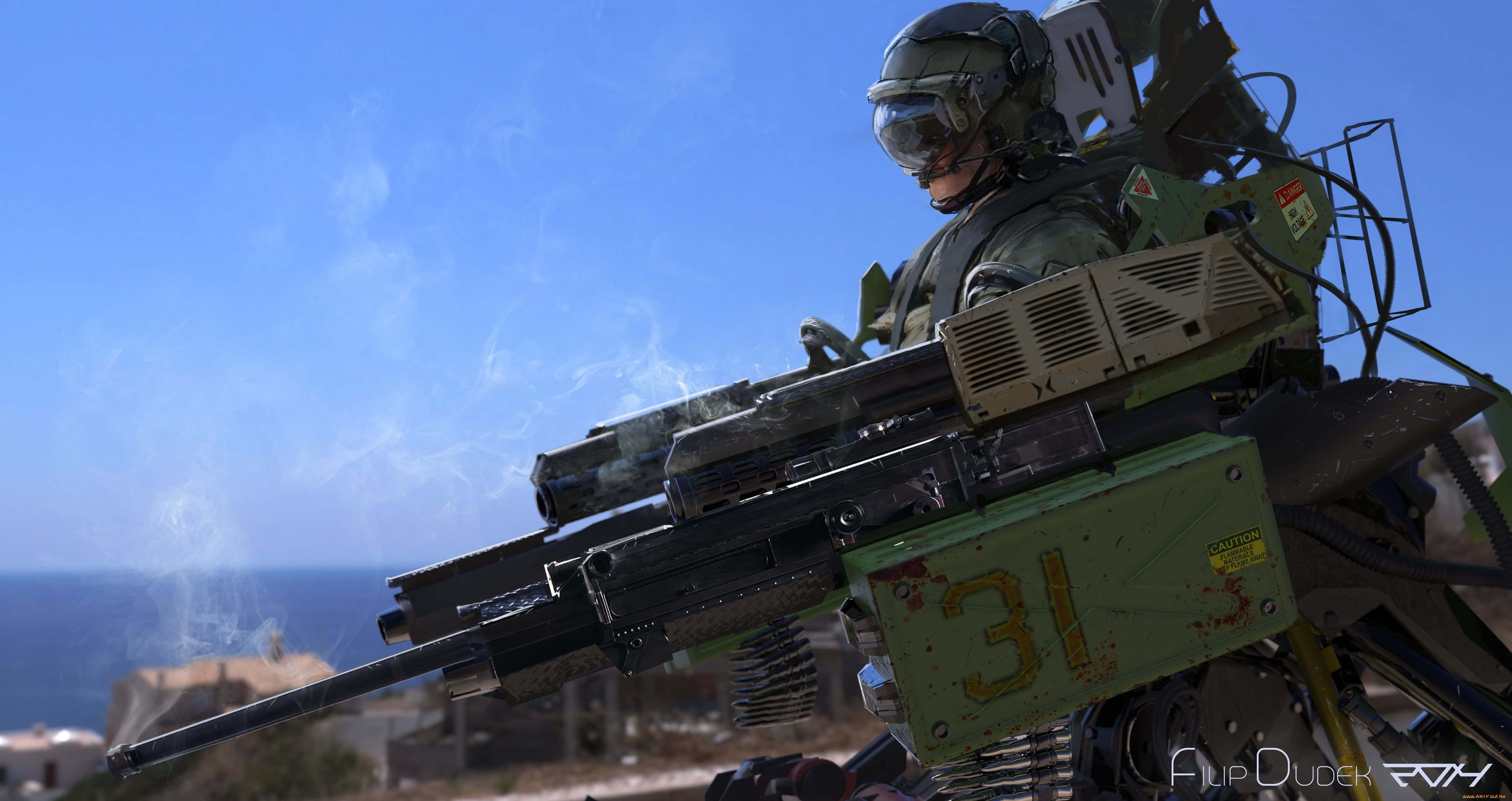 filip, dudek, фэнтези, люди, пулемет, оружие, солдат, будущее