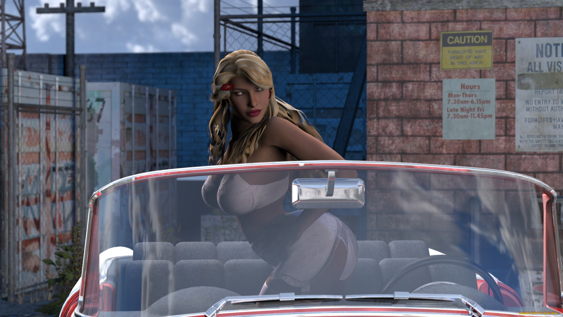 автомобили, 3d, car&girl, автомобиль, фон, взгляд, девушка
