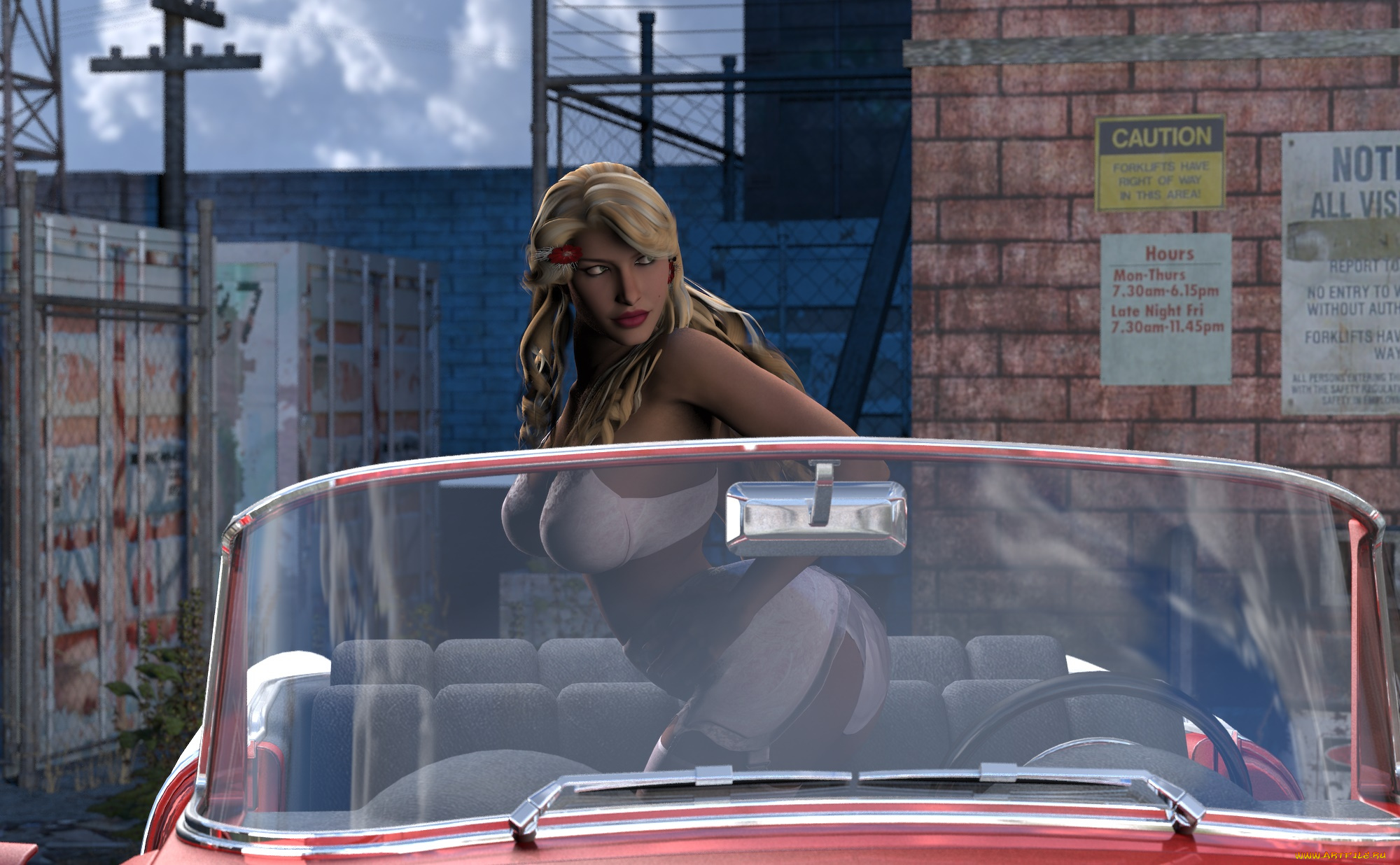 автомобили, 3d, car&girl, автомобиль, фон, взгляд, девушка
