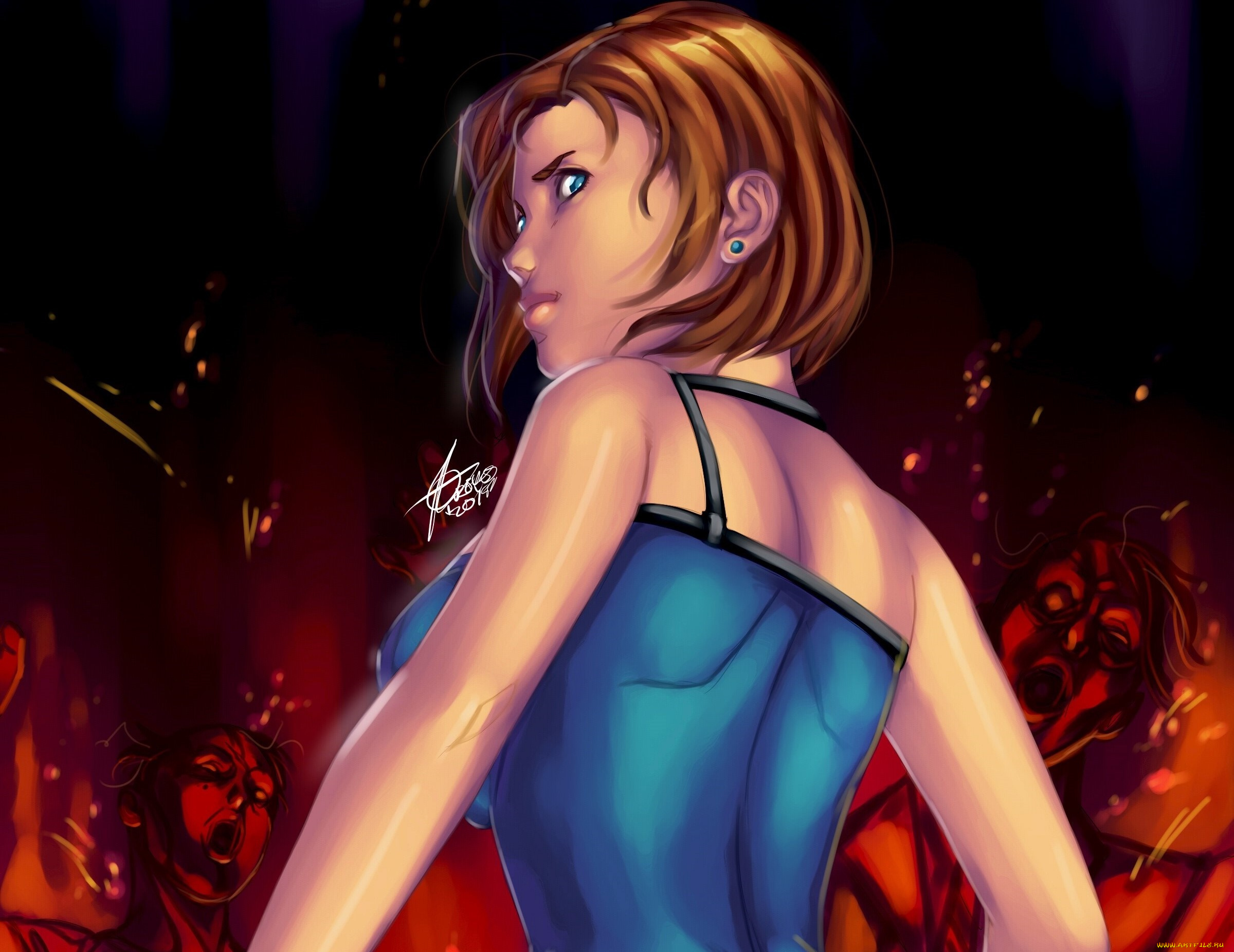 рисованное, люди, взгляд, девушка, фон