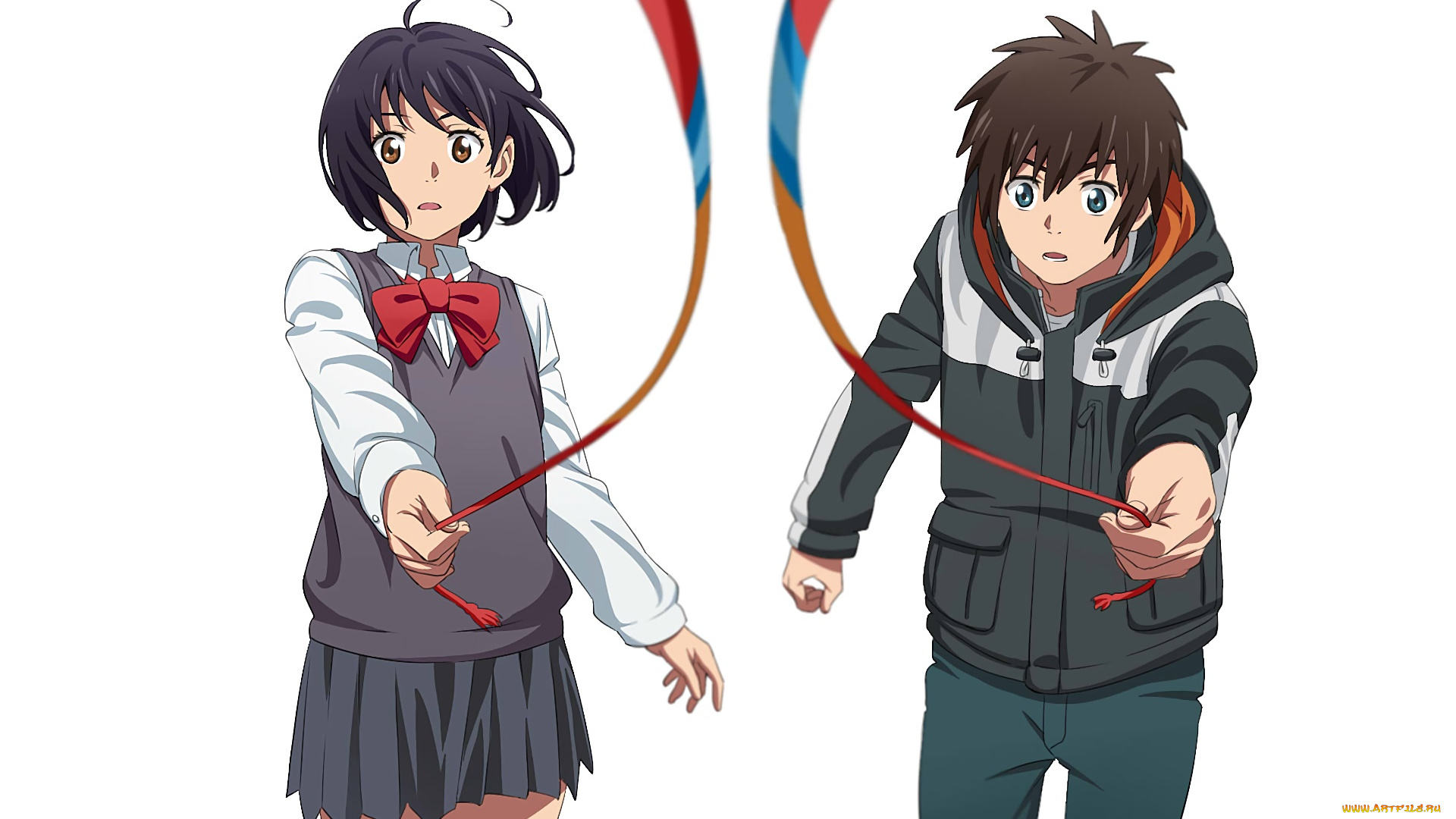 аниме, kimi, no, na, wa, фон, взгляд, девушка, парень