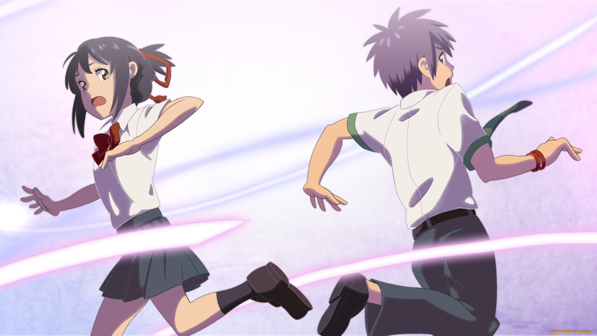 аниме, kimi, no, na, wa, взгляд, девушка, парень, фон