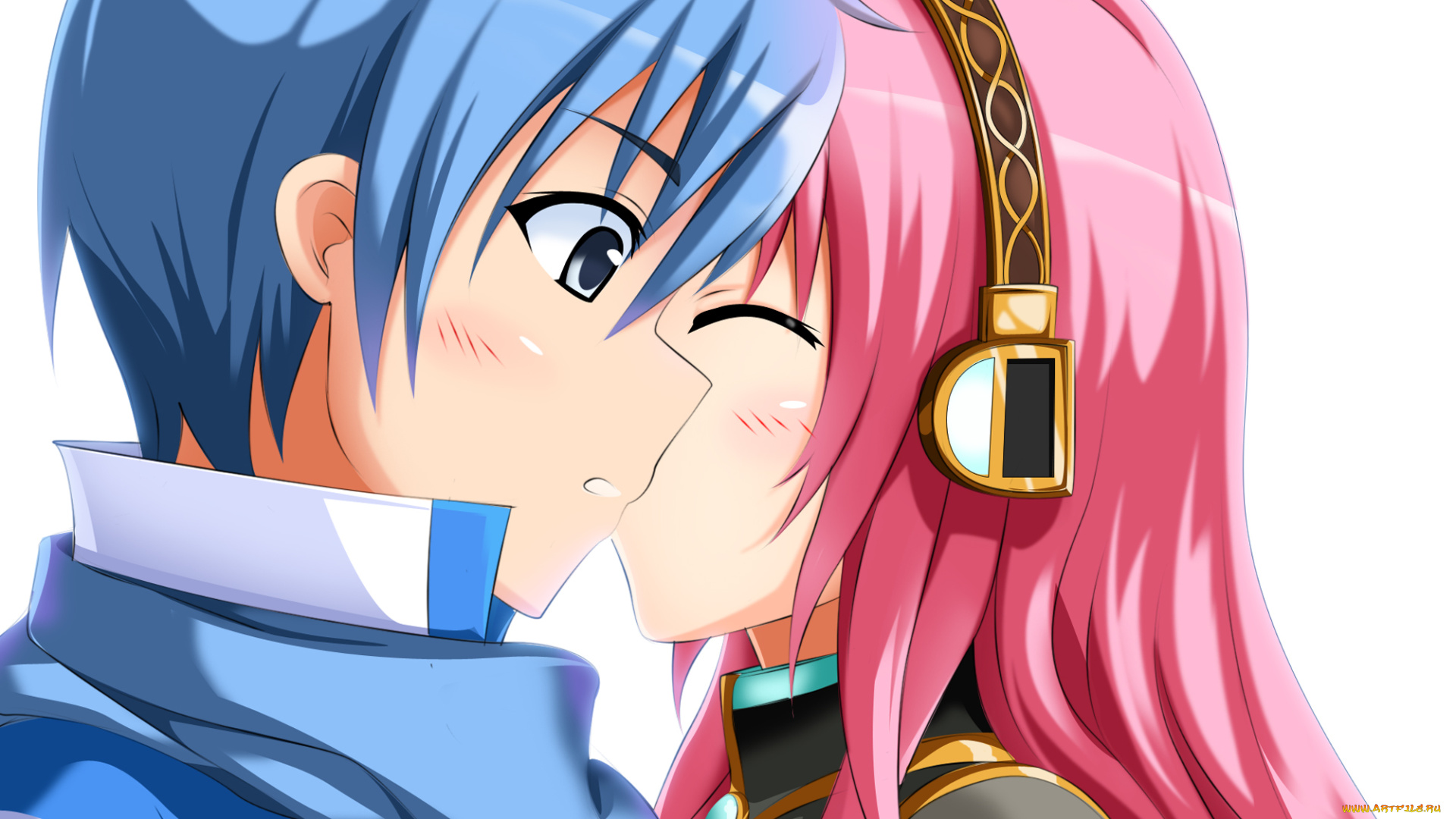 аниме, vocaloid, парень, взгляд, фон, девушка