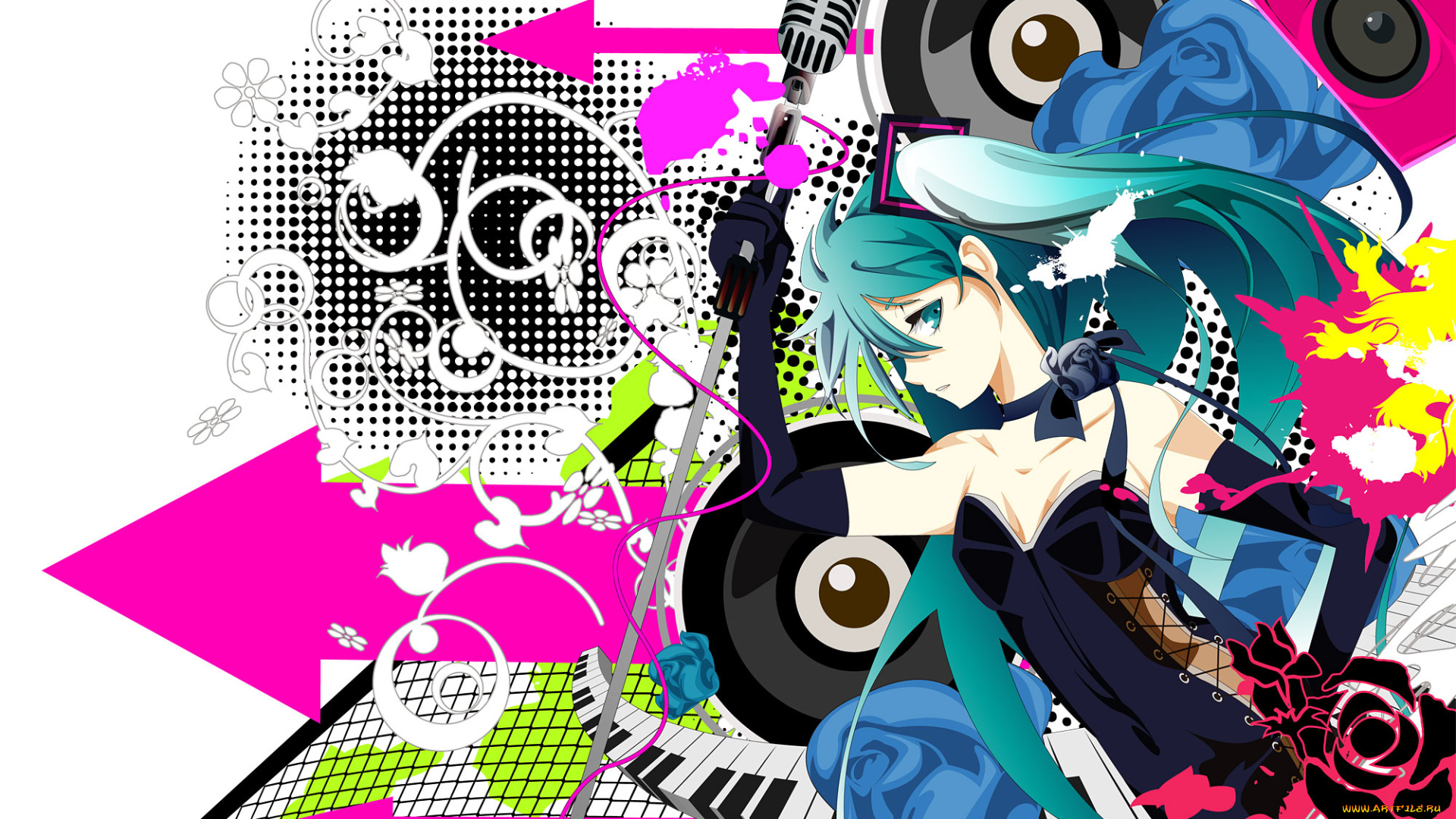 аниме, vocaloid, взгляд, девушка, фон