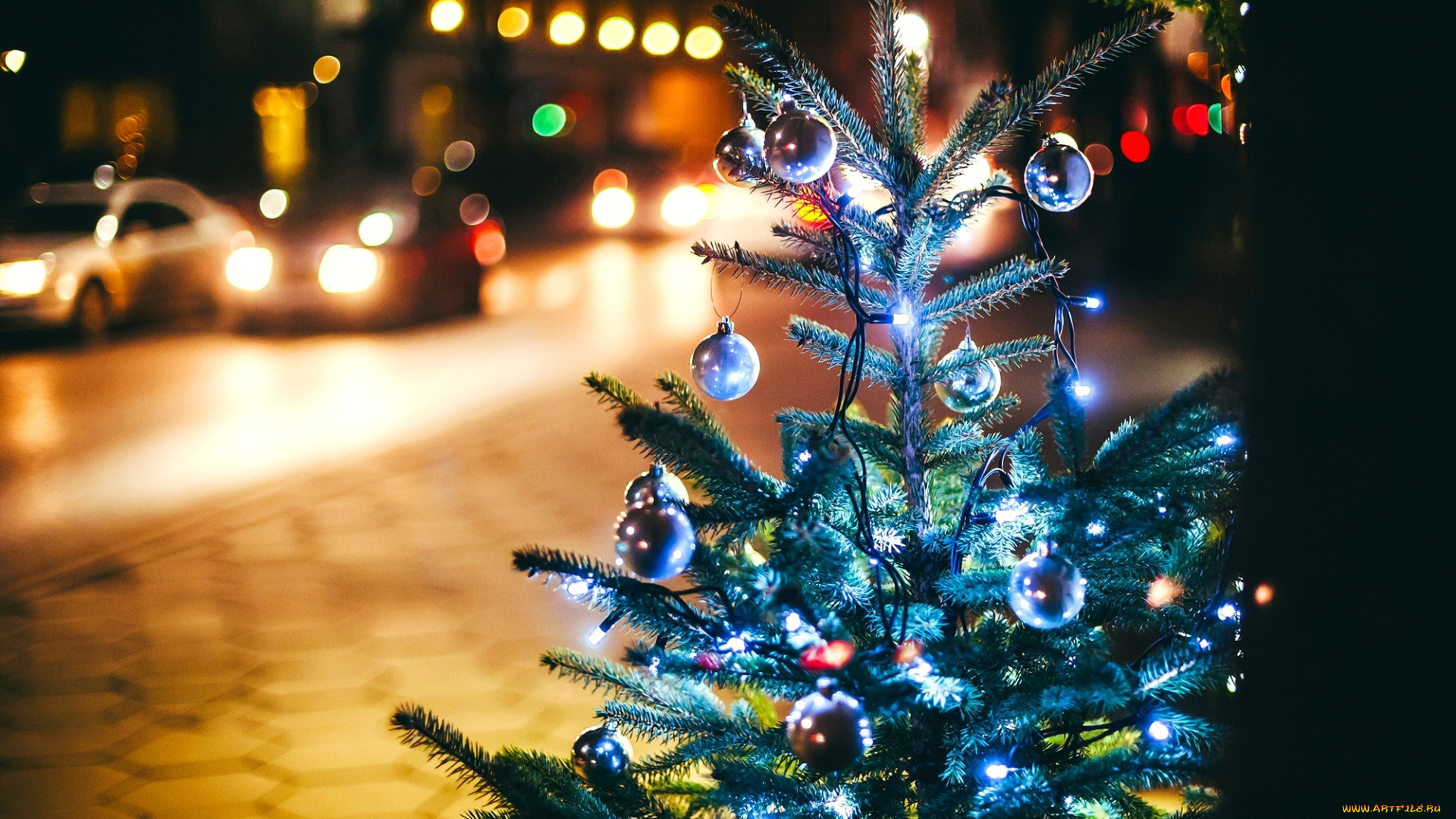 праздничные, Ёлки, зима, дорога, ёлка, игрушки