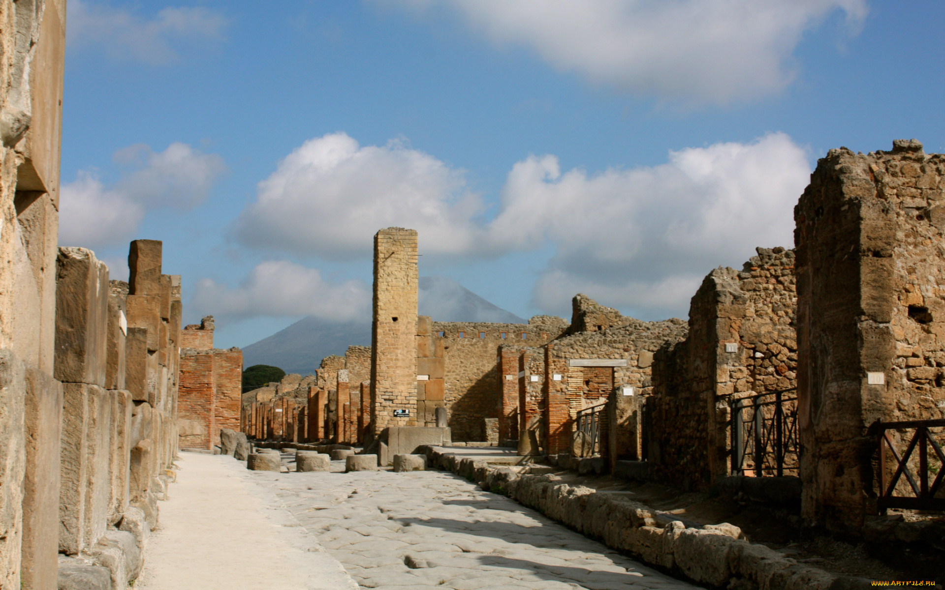 города, -, исторические, , архитектурные, памятники, улица, развалины, город, италия, помпеи, облака, небо