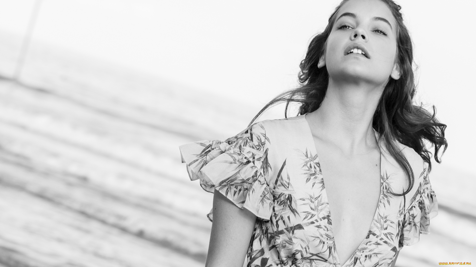 девушки, barbara, palvin, модель, декольте, море, черно-белая