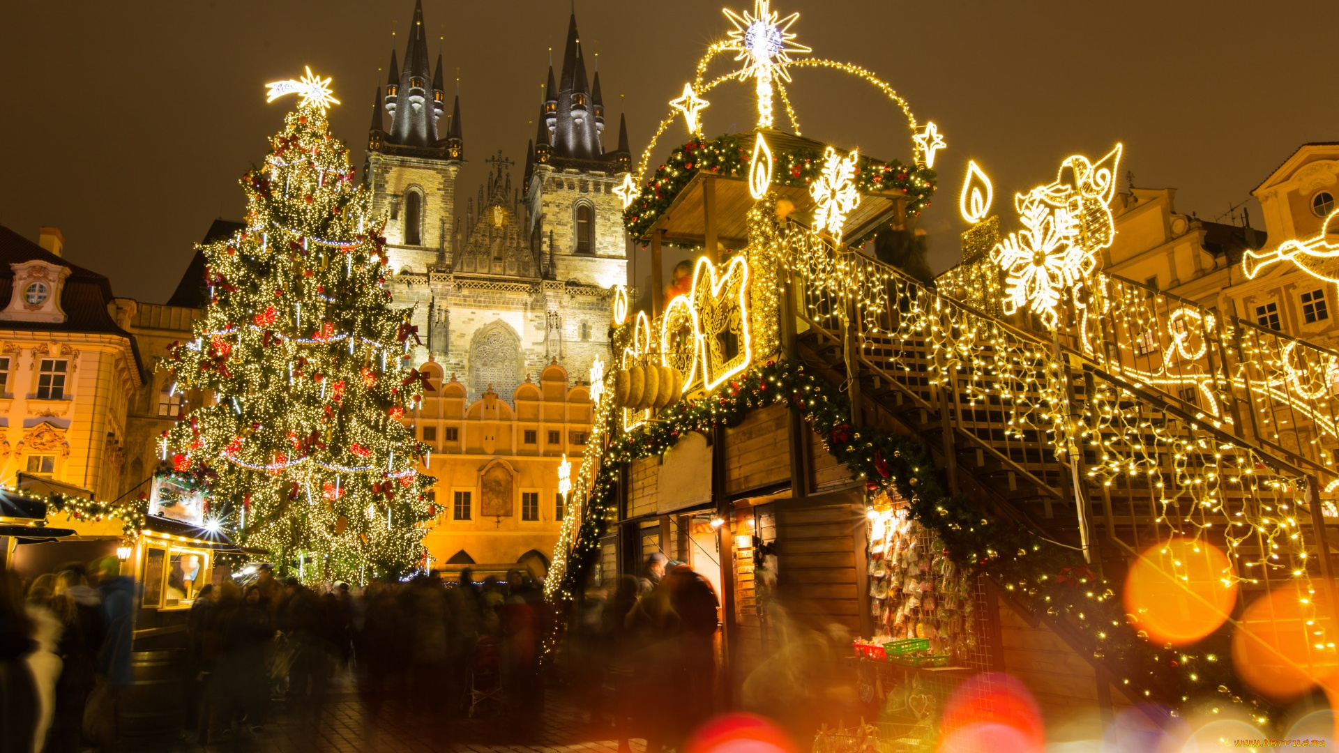 города, прага, , Чехия, рождество, lights, домик, xmas, новый, год, design, merry, christmas, игрушки, city, prague, decoration, holiday, celebration, улица, прага, украшения, елка, night, город, tree