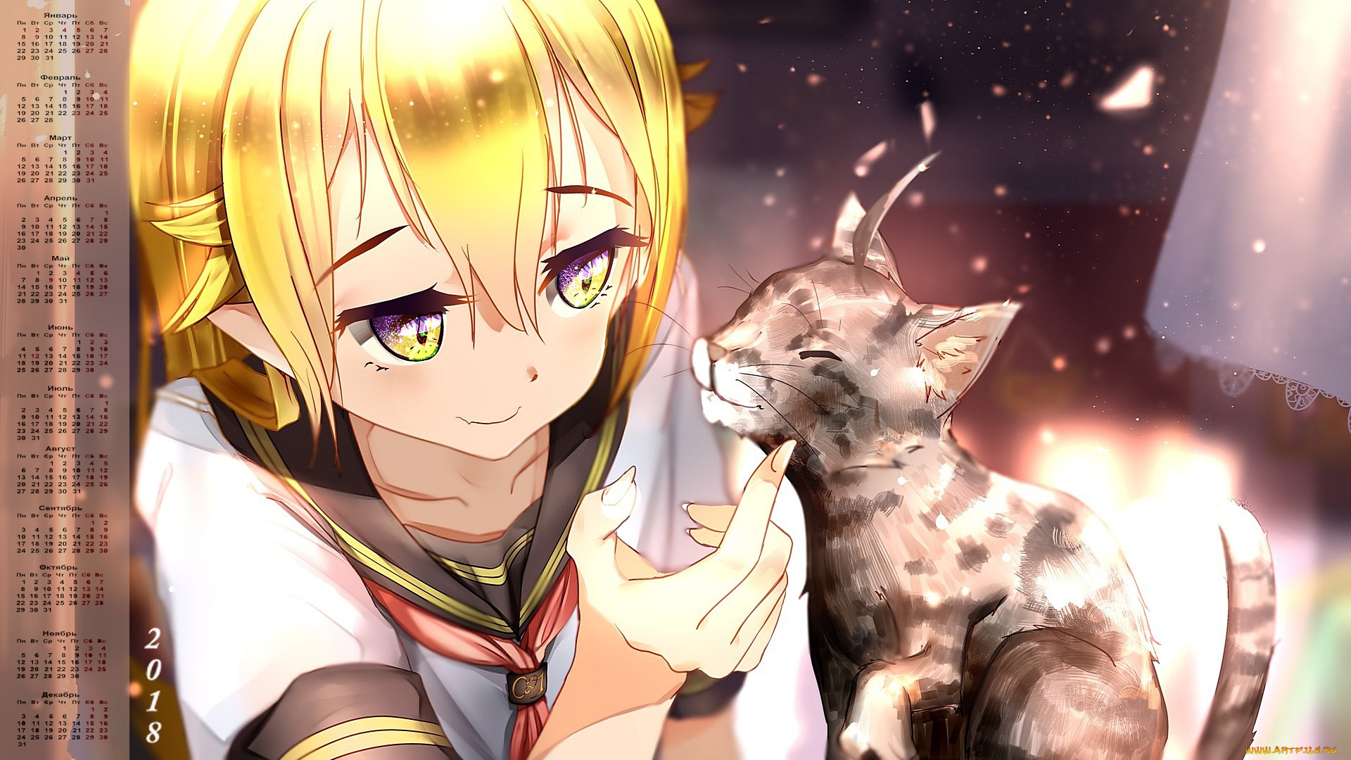 календари, аниме, 2018, девочка, кошка