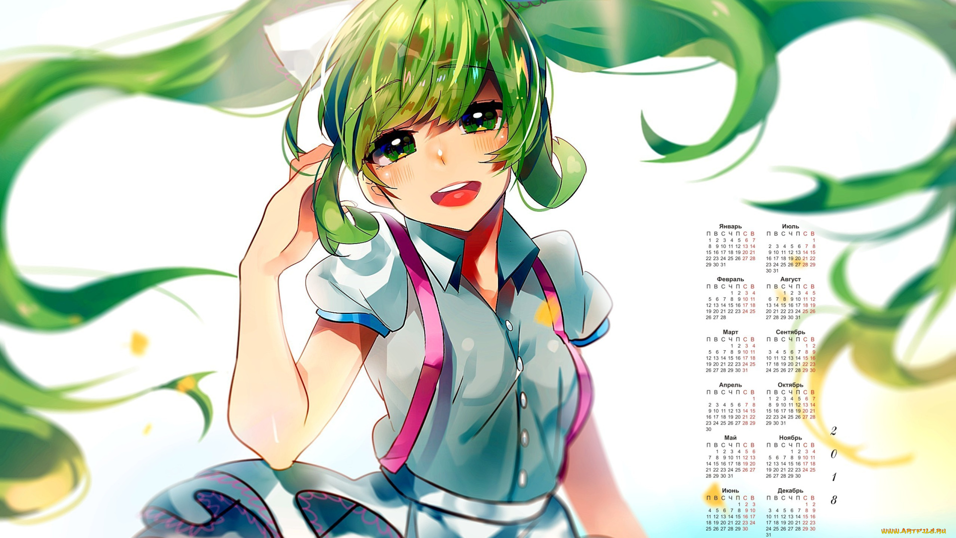 календари, аниме, 2018, взгляд, девушка