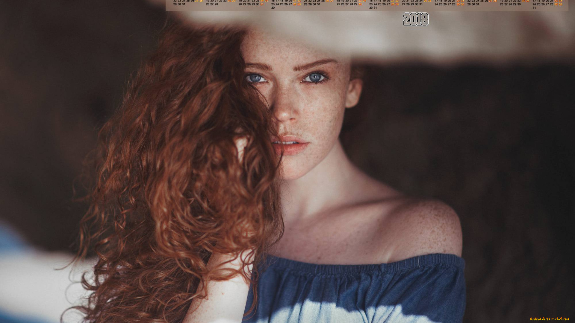 календари, девушки, 2018, взгляд, лицо, веснушки