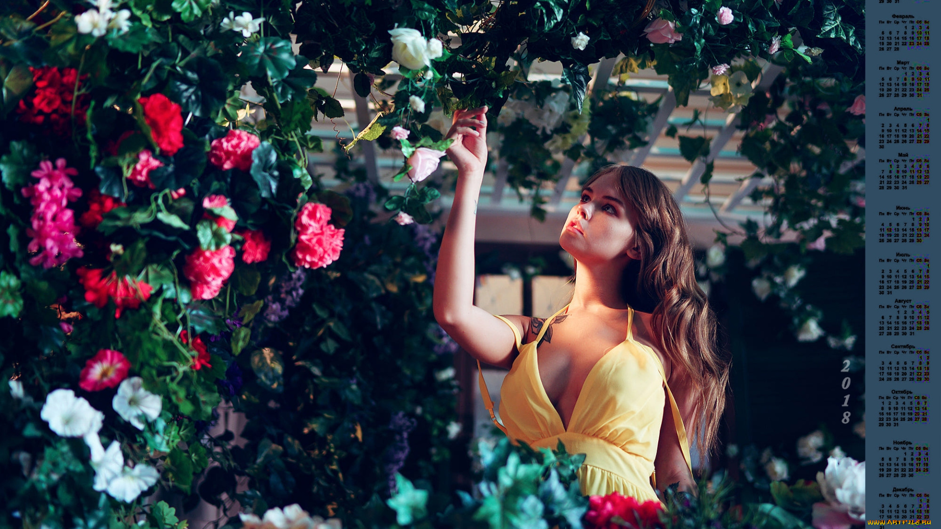 календари, девушки, цветы, 2018