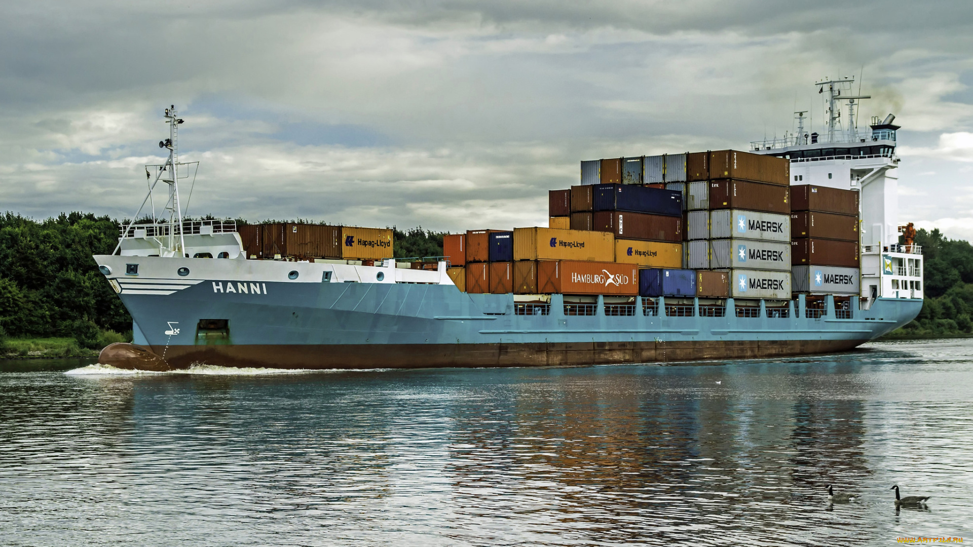 корабли, грузовые, суда, контейнеровоз
