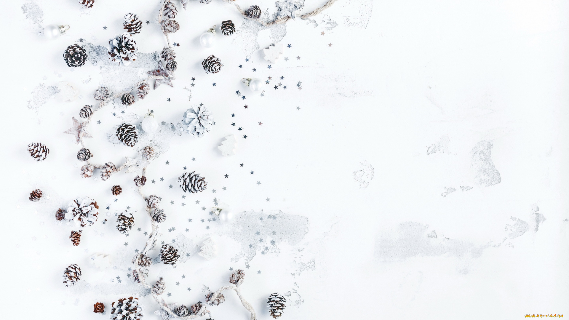 праздничные, украшения, silver, decoration, christmas, white, gift, рождество, шишки, merry, новый, год, xmas