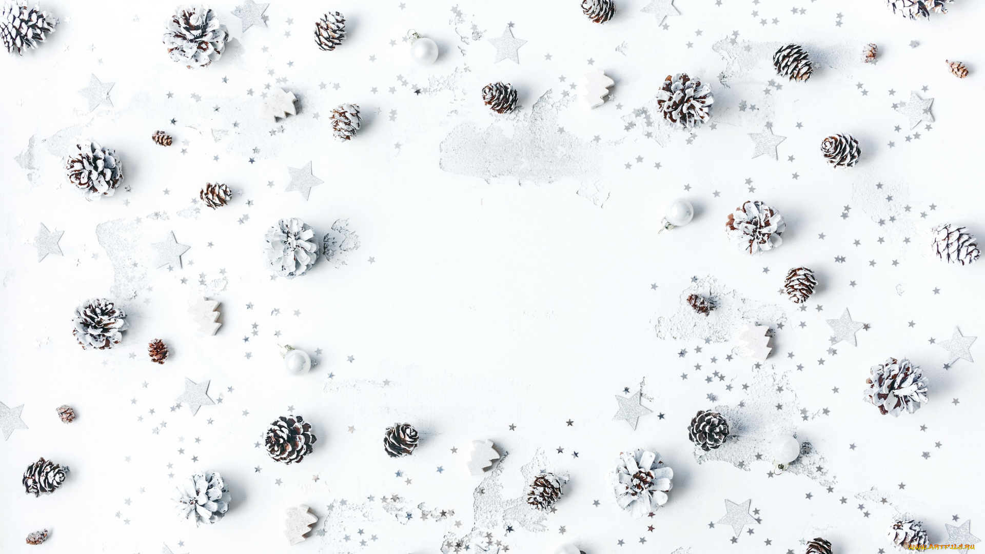 праздничные, украшения, silver, decoration, christmas, white, gift, рождество, шишки, merry, новый, год, xmas