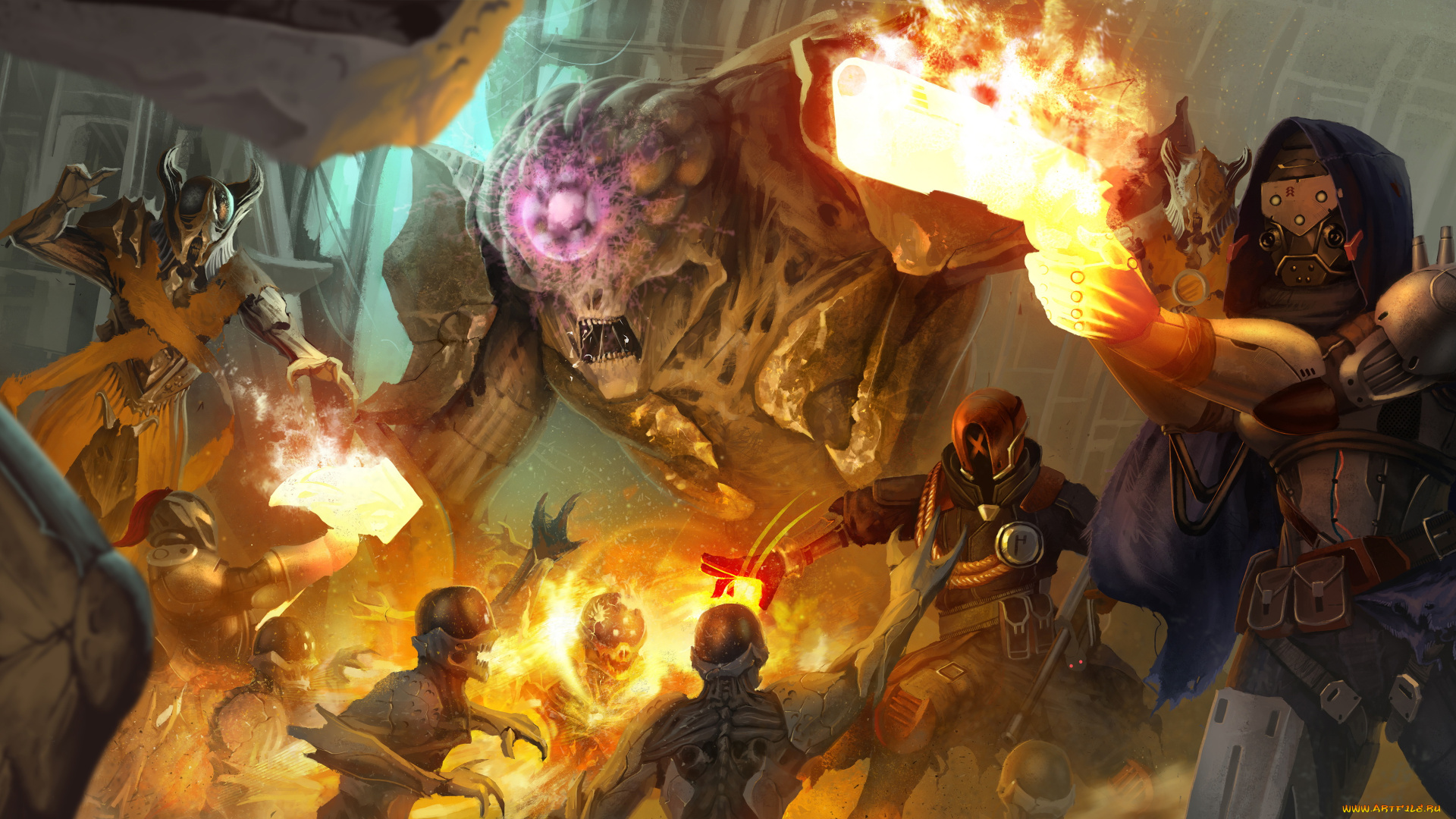 видео, игры, destiny, мужчины, фон, существа, униформа