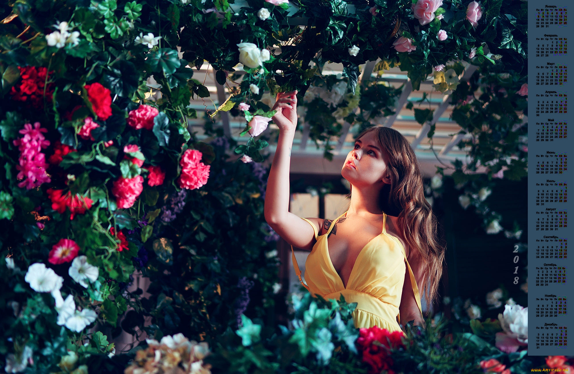 календари, девушки, цветы, 2018