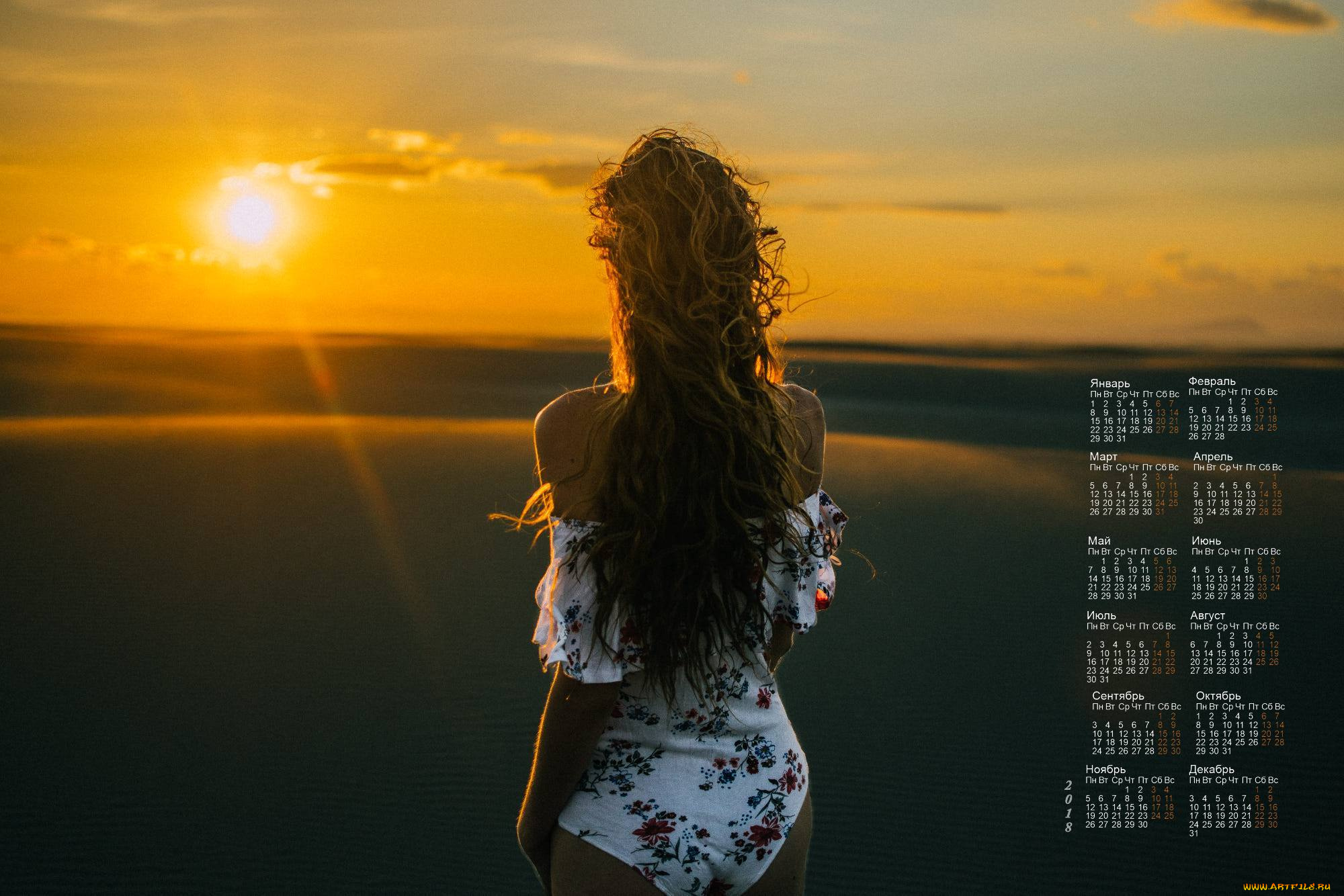 календари, девушки, 2018, закат