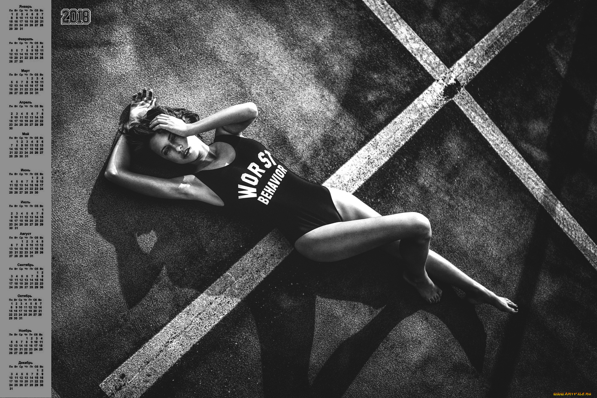 календари, девушки, 2018, взгляд, черно-белое