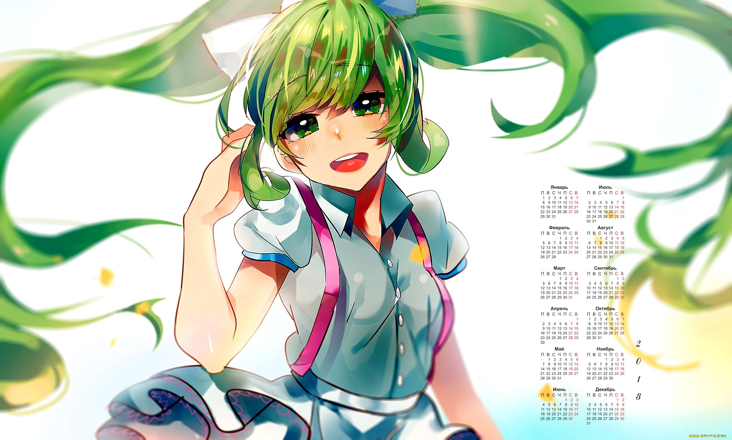 календари, аниме, 2018, взгляд, девушка