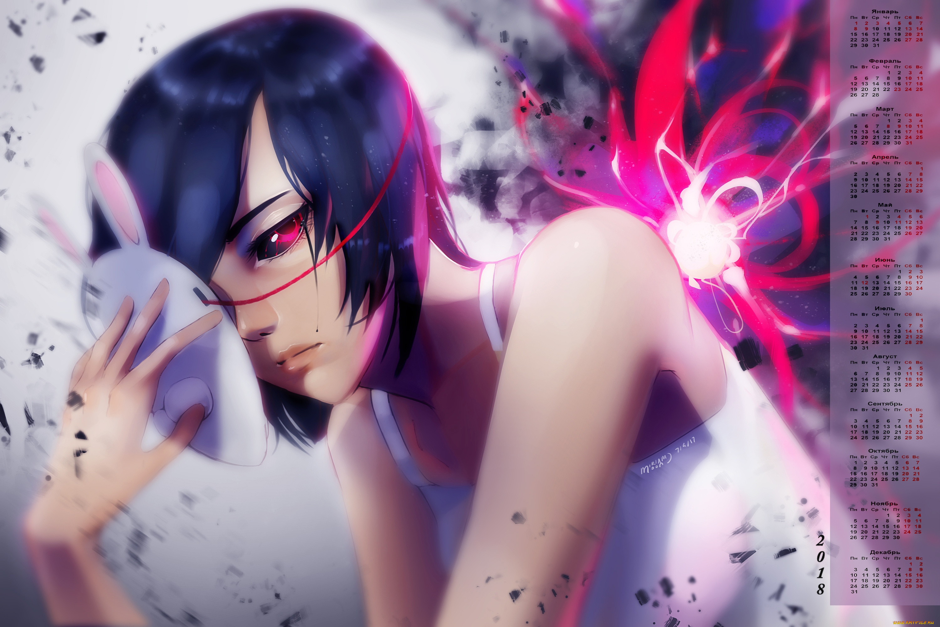 календари, аниме, 2018, девушка, маска
