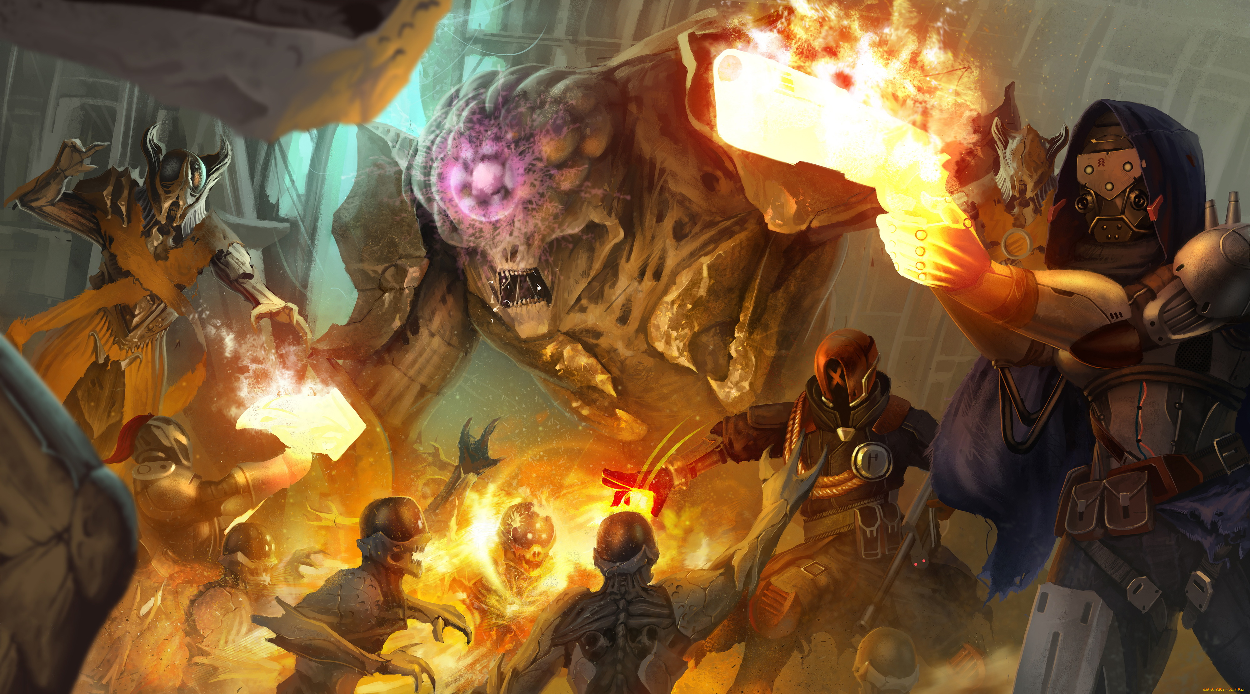 видео, игры, destiny, мужчины, фон, существа, униформа