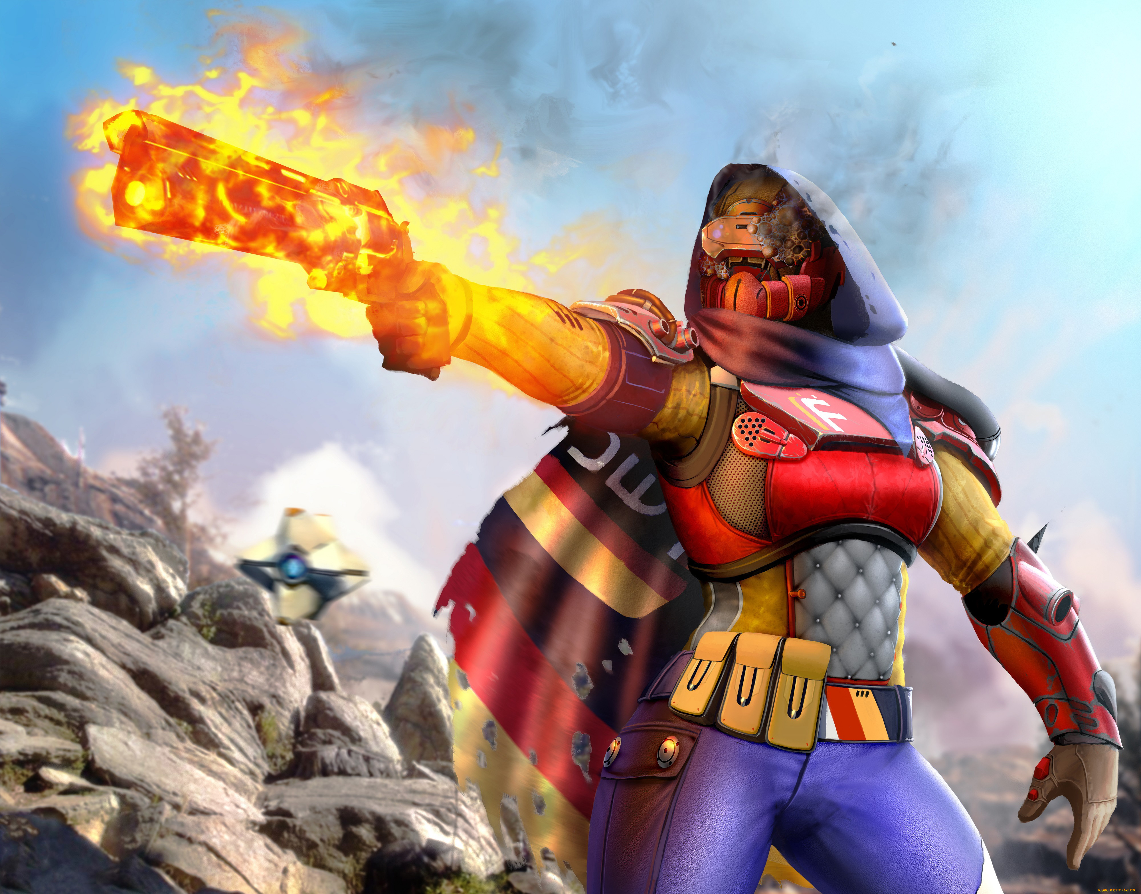 видео, игры, destiny, пистолет, униформа, фон, девушка