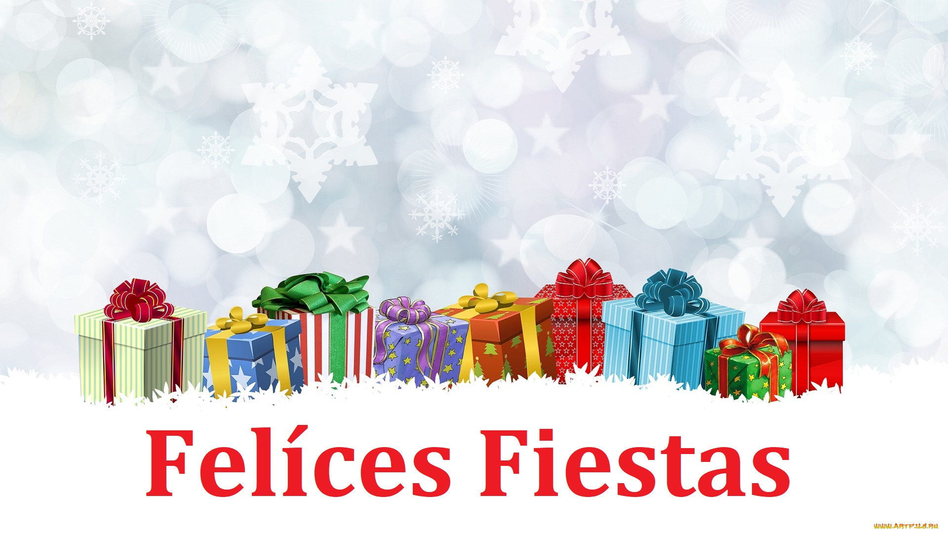 праздничные, подарки, и, коробочки, подарки, фон, снежинки