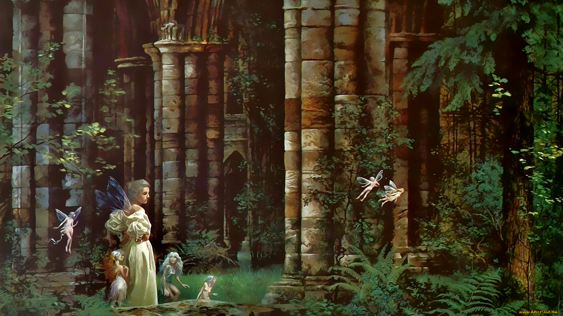 календари, фэнтези, архитектура, колонна, женщина, крылья, фея, растение, calendar, 2019