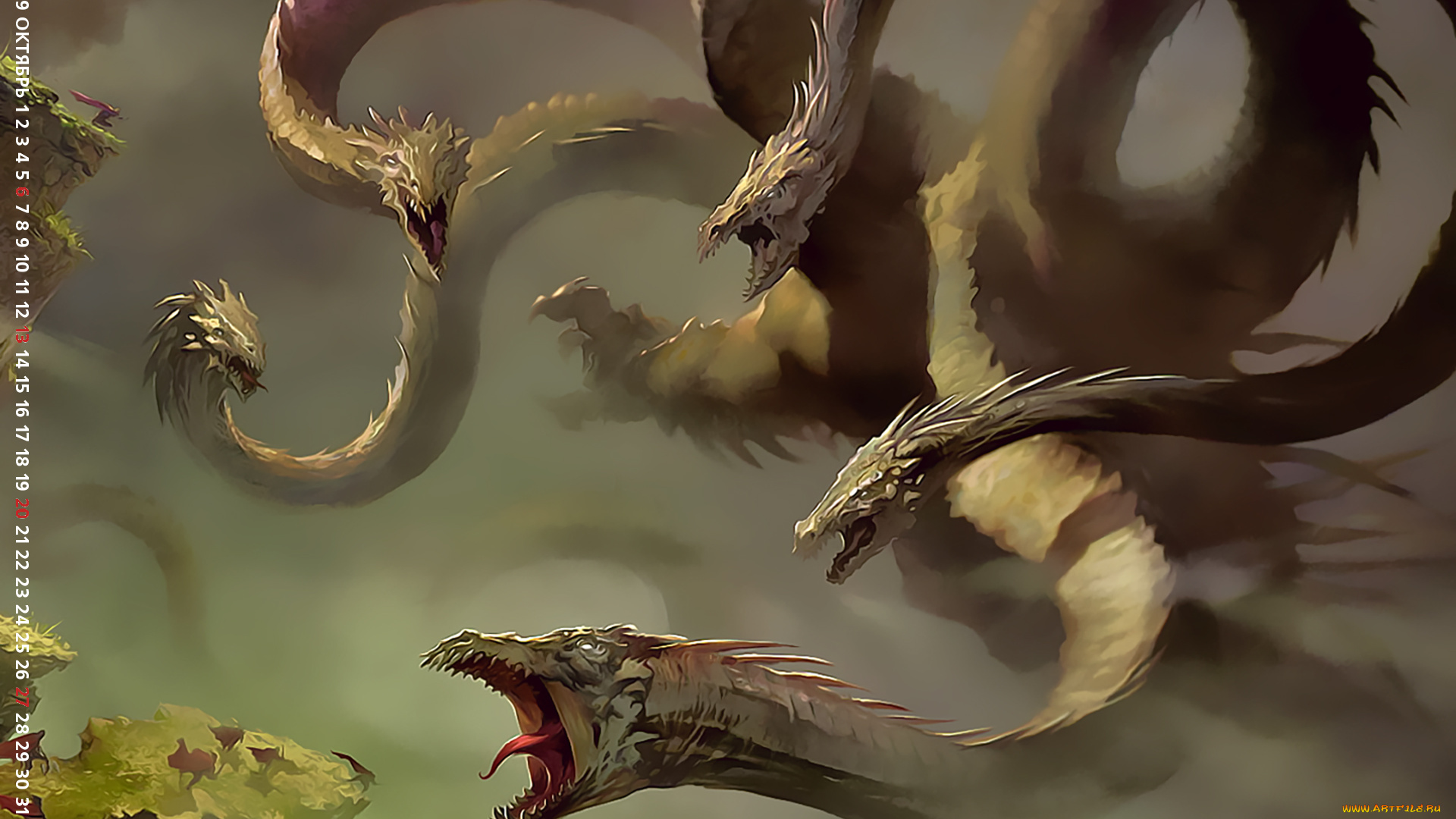 календари, фэнтези, существо, скала, дракон, calendar, 2019