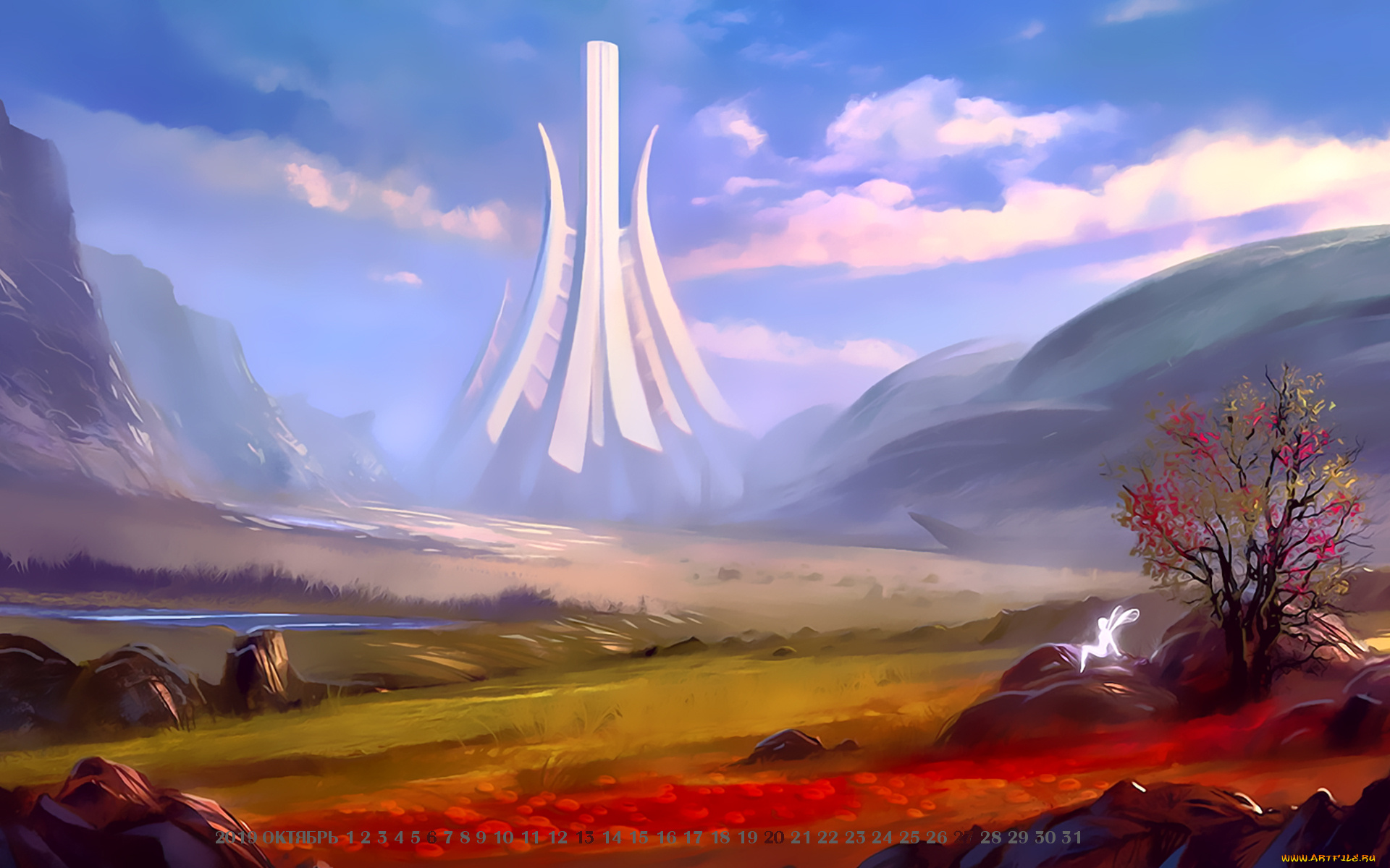 календари, фэнтези, 2019, calendar, растение, пейзаж, строение, природа