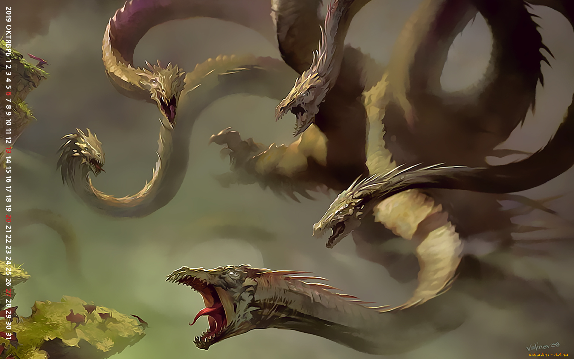 календари, фэнтези, существо, скала, дракон, calendar, 2019