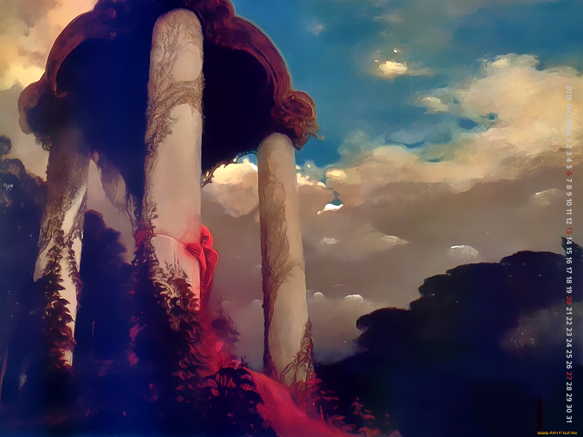 календари, фэнтези, 2019, calendar, строение, приведение, небо