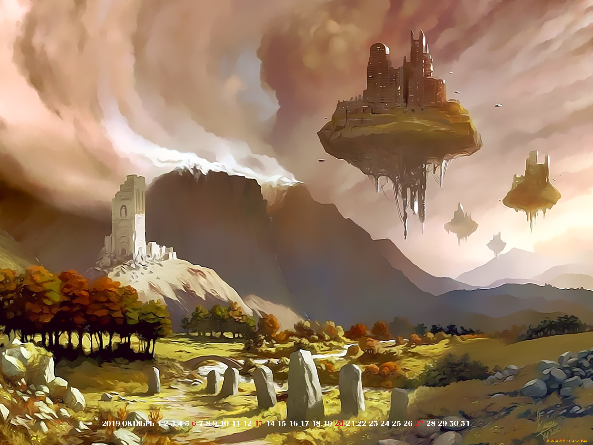 календари, фэнтези, 2019, calendar, каменный, планета, природа, город
