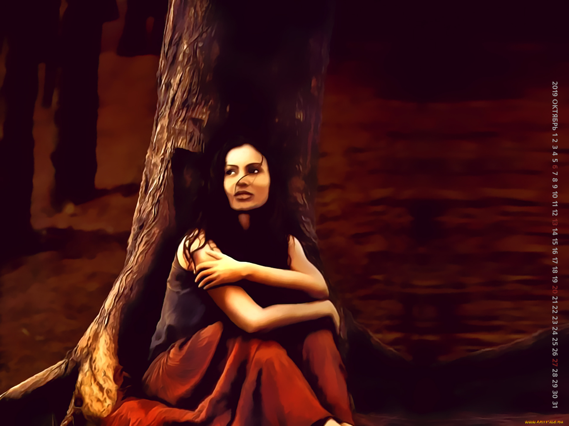 календари, рисованные, , векторная, графика, calendar, девушка, 2019, дерево