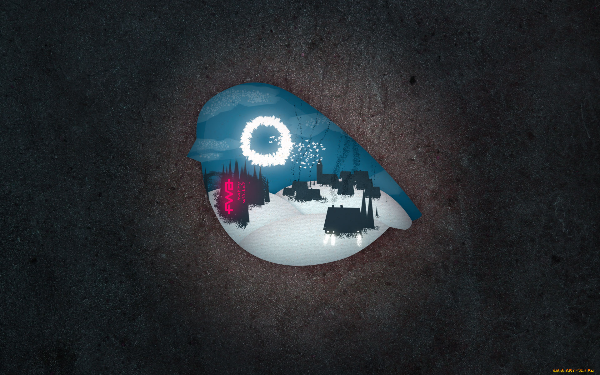 векторная, графика, птицы, , птицы, птица, деревня, снег