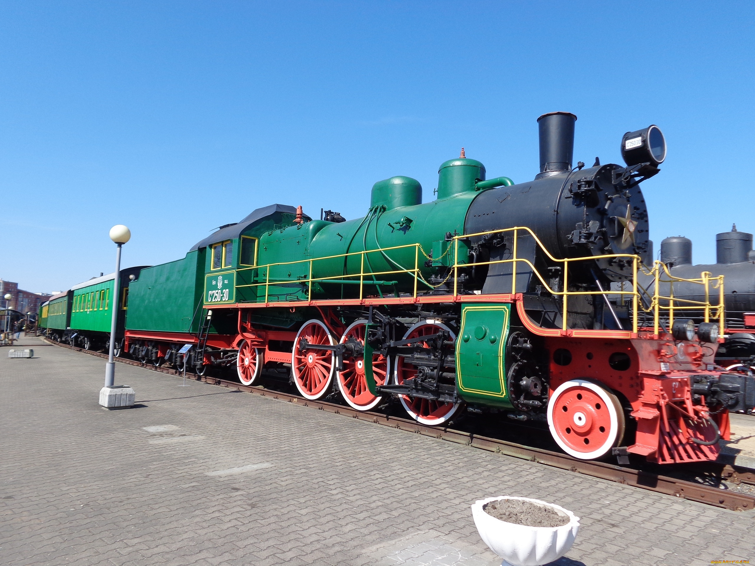 паровоз, техника, паровозы, состав, перрон, музей, фонари