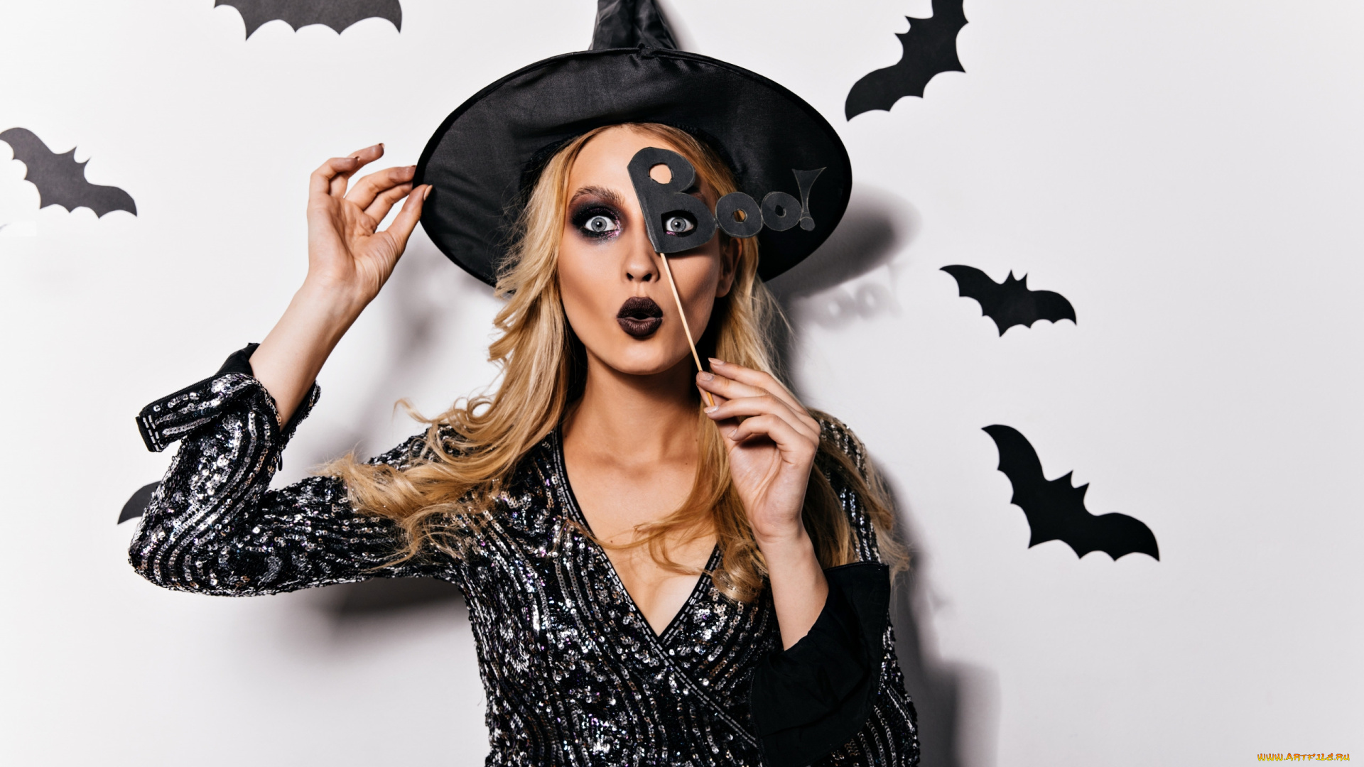 девушки, -, креатив, , косплей, шляпа, косплей, хэллоуин, летучие, мыши