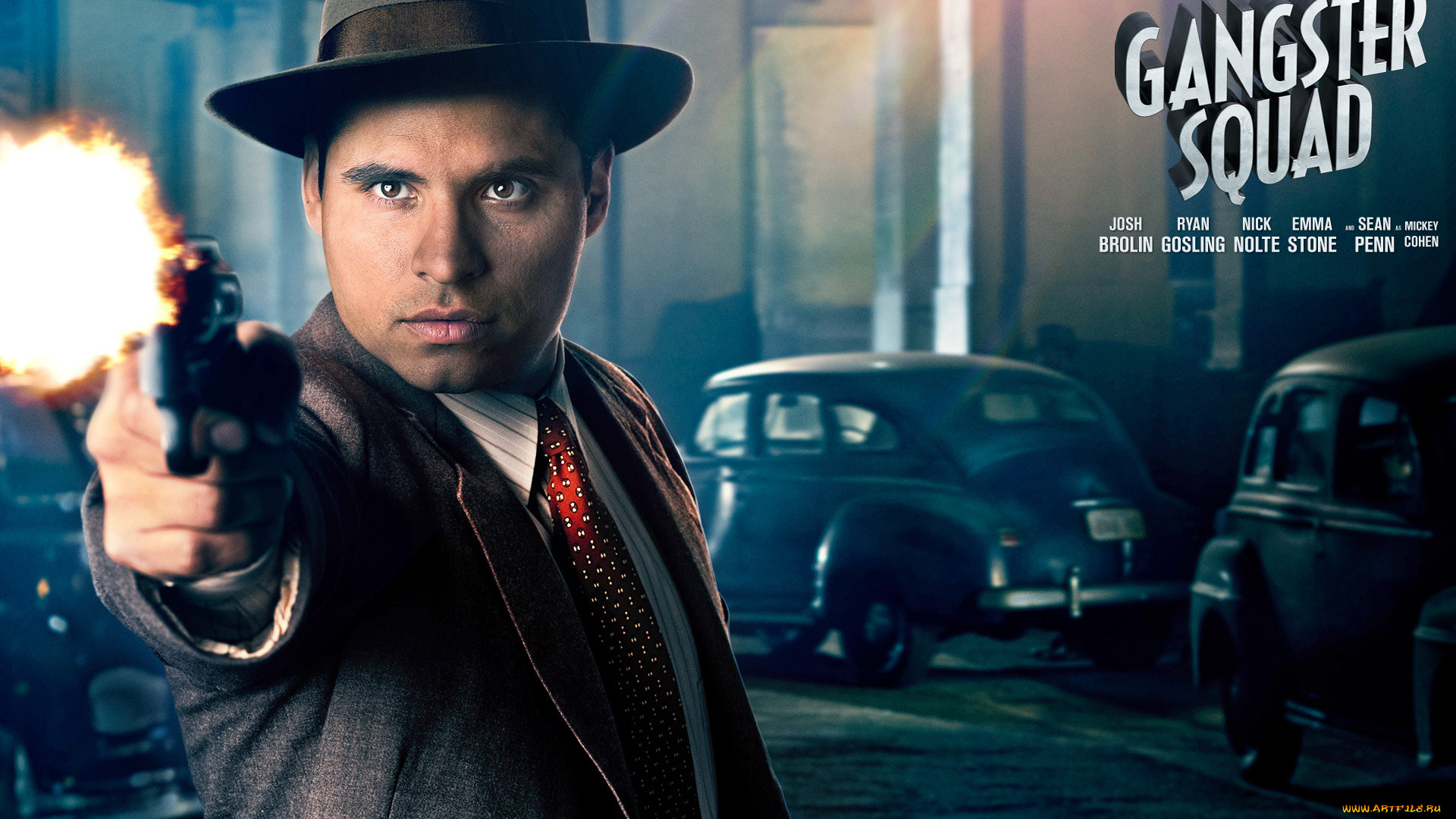 кино, фильмы, gangster, squad, гангстер, оружие, выстрел, машины, шляпа
