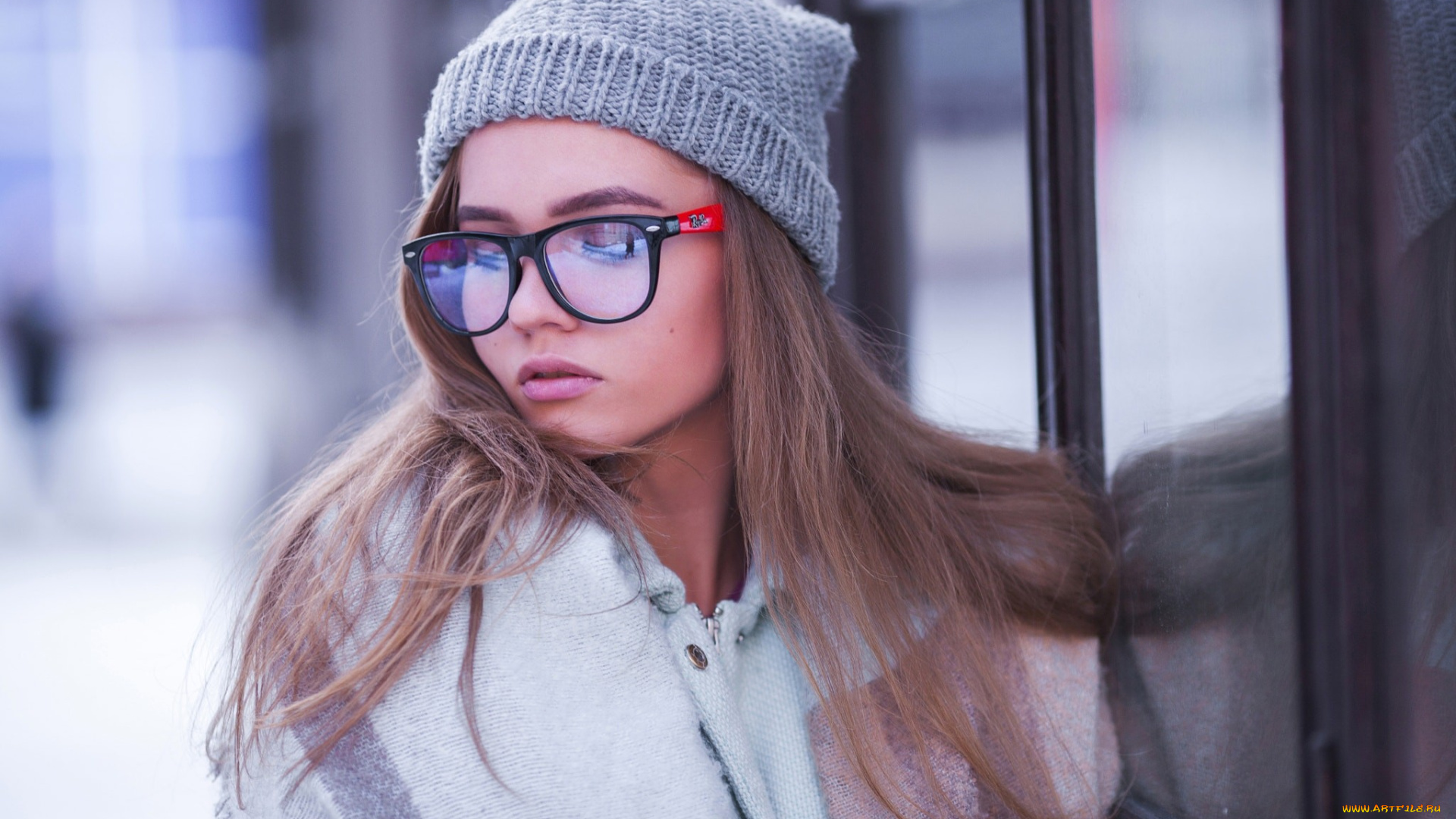 наталья, рачкович, девушки, лицо, портрет, закрытые, глаза, очки, стекло, отражение, женщины, в, очках, на, улице, пальто, шерстяная, шапка, серый, наталья, рачкович
