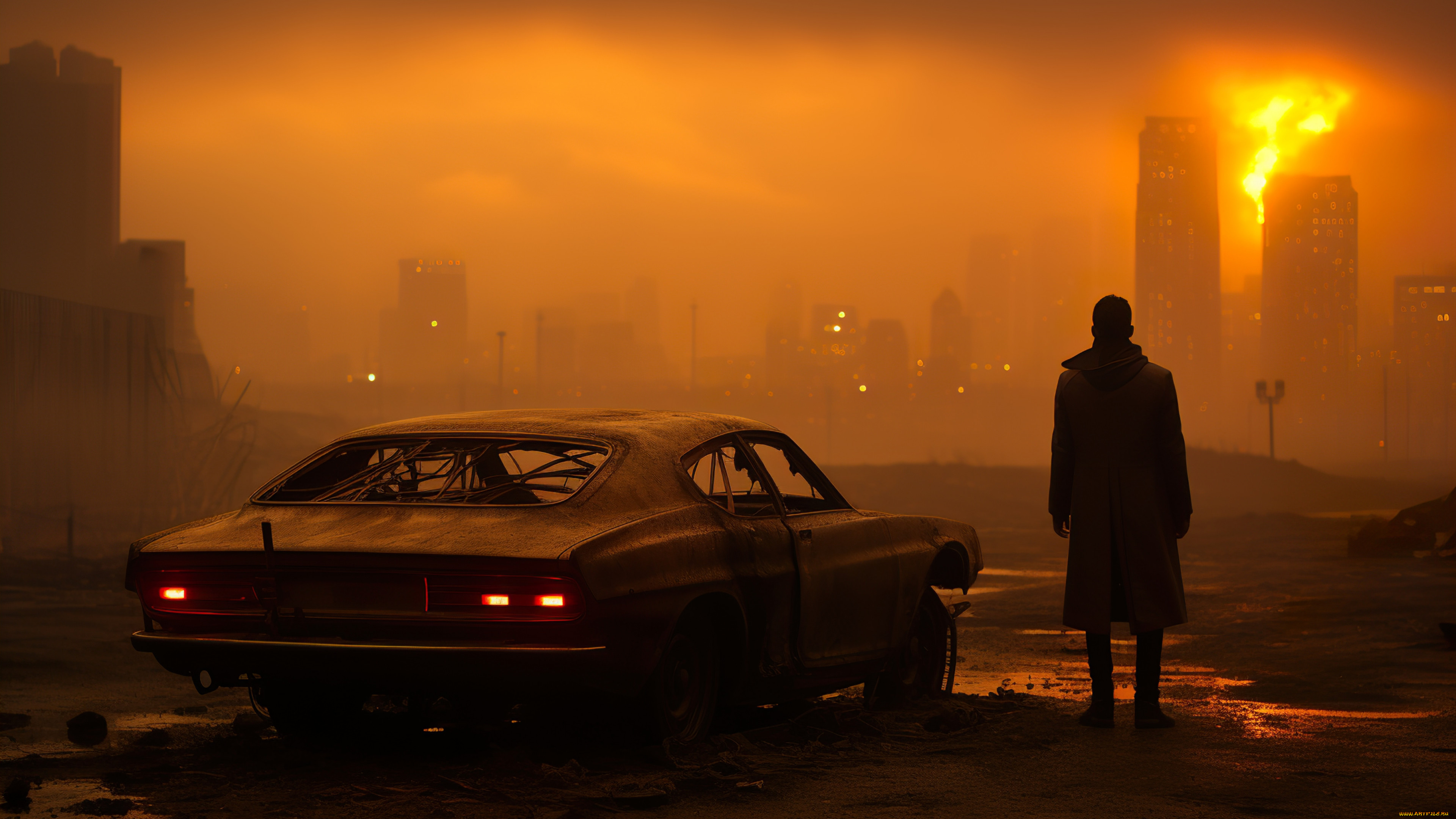 wasteland, видео, игры, wasteland, 2, пустош, закат, туман, городской, вид